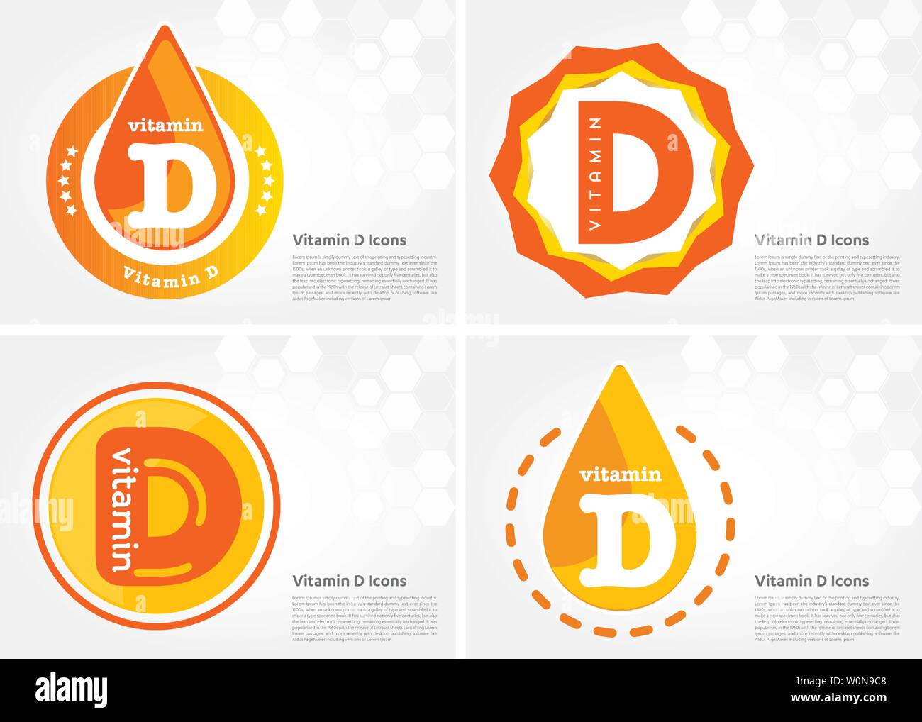 La vitamina D sole che splende pillola icona capsule collection set nero, colecalciferolo. golden vitamina complesso con formula chimica sostanza drop. MedicaL Illustrazione Vettoriale