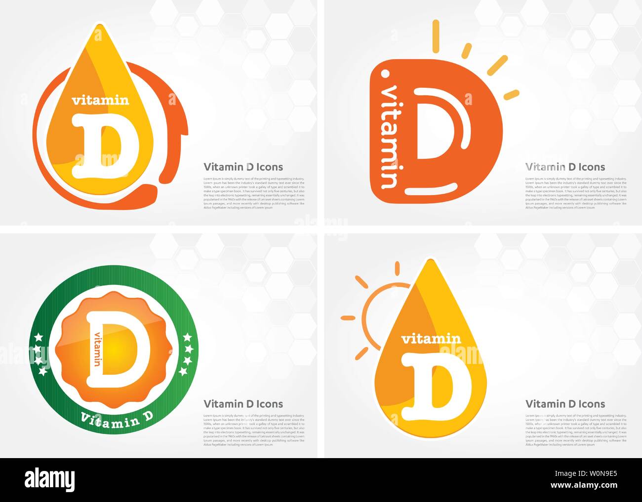 La vitamina D sole che splende pillola icona capsule collection set nero, colecalciferolo. golden vitamina complesso con formula chimica sostanza drop. MedicaL Illustrazione Vettoriale