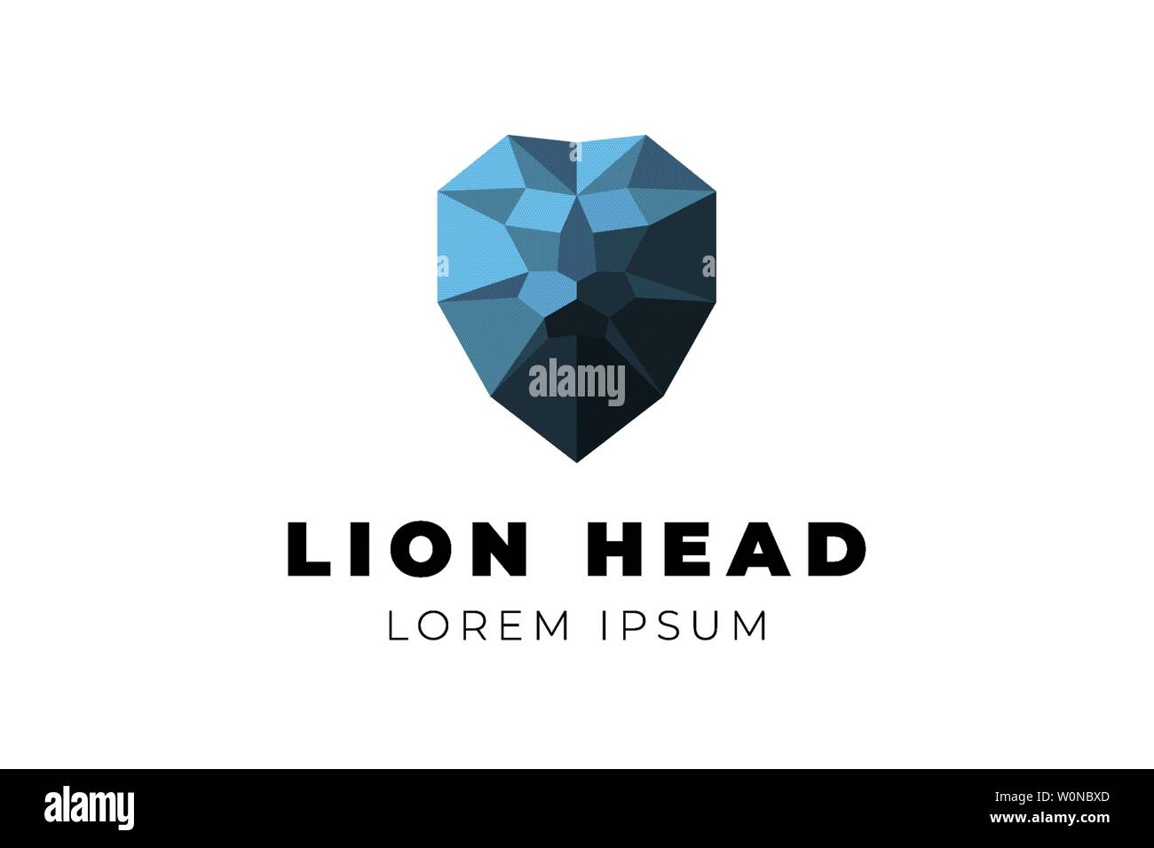 Geometriche poligonali a bassa poli testa leone. Origami triangolo blu poligono illustrazione vettoriale Illustrazione Vettoriale