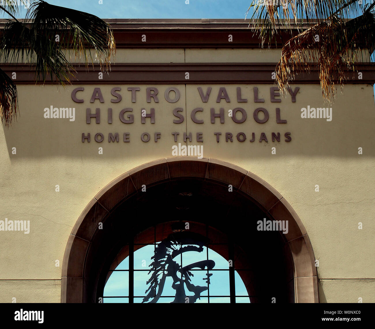 Castro Valley High school home dei cavalli di Troia, ingresso dello stadio in Castro Valley, California Foto Stock