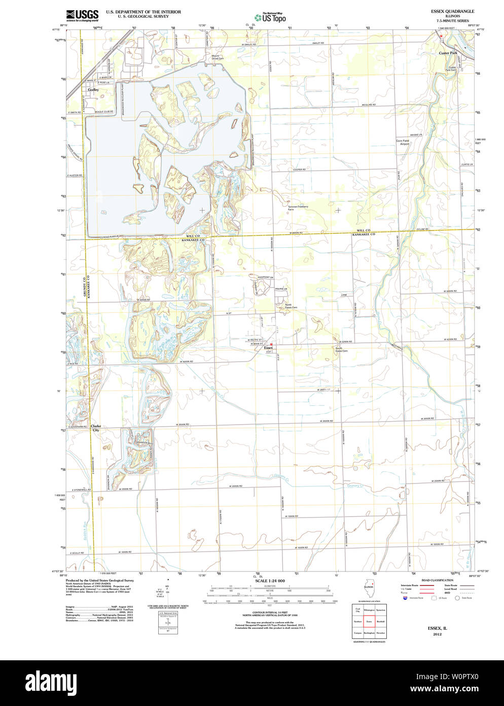USGS TOPO Map Illinois il Essex 20120809 TM il restauro Foto Stock