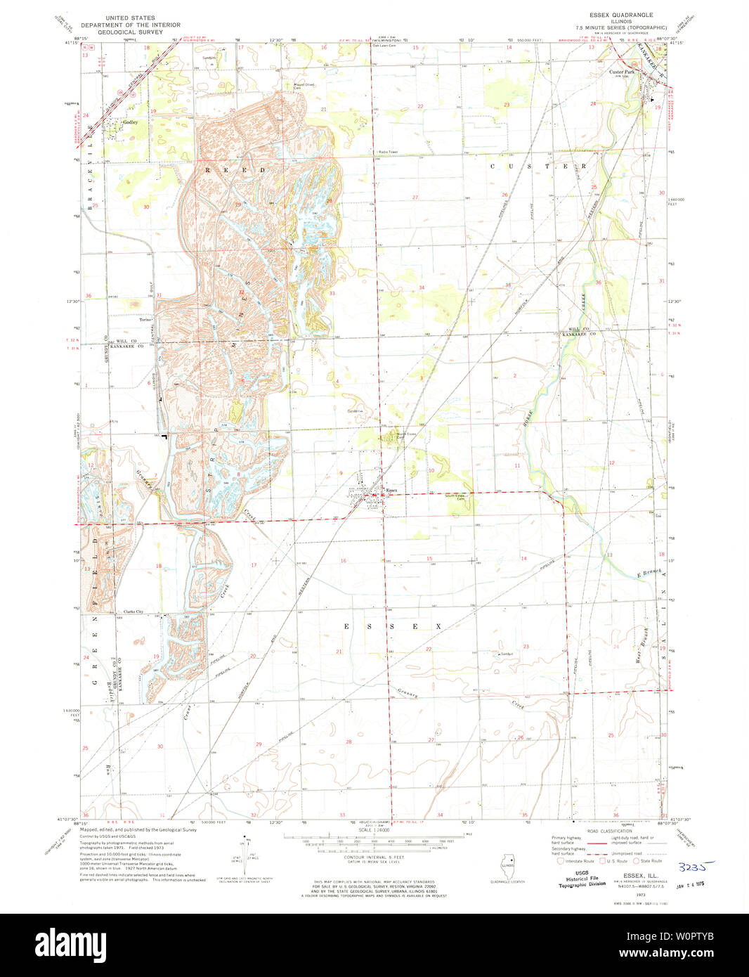USGS TOPO Map Illinois il Essex 307549 1973 24000 Restauro Foto Stock