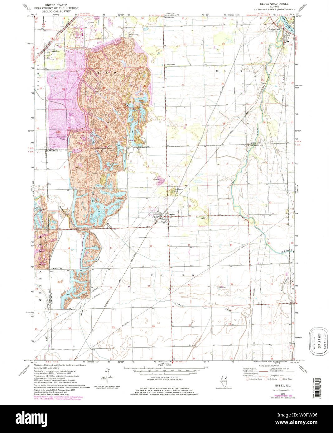 USGS TOPO Map Illinois il Essex 307550 1973 24000 Restauro Foto Stock