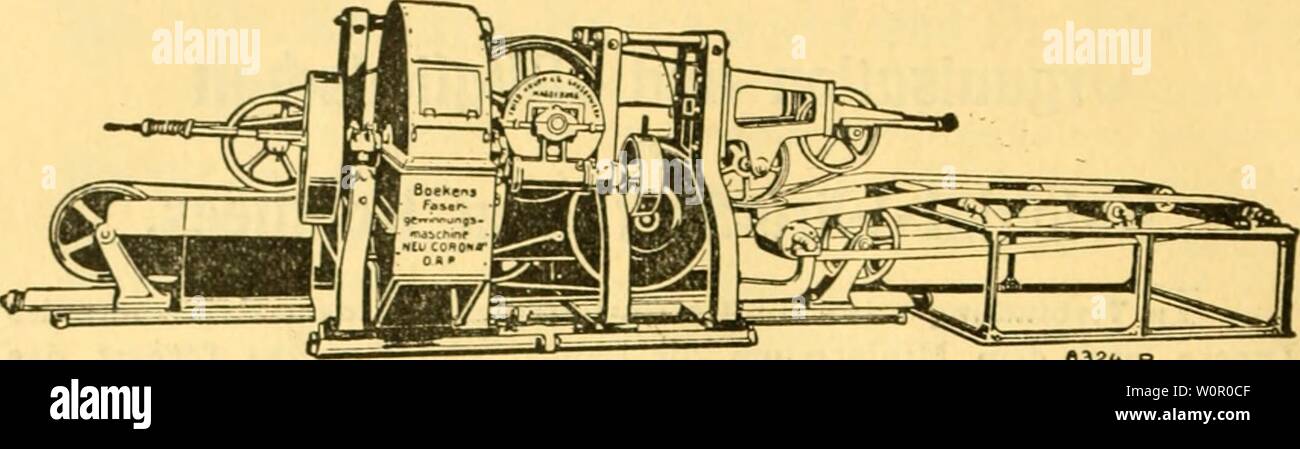Immagine di archivio da pagina 185 di Der Tropenpflanzer; zeitschrift fr tropische. Der Tropenpflanzer; zeitschrift fr tropische landwirtschaft dertropenpflanze19berl anno: 632" 8 Foserseuinnunfis-Haschlnen "NEU-CORONA SS& für Agaven, Aloe, Musa, Sanseviera u. andere faserhaltige Pflanzen. Über 65 Neu - Corona-MaschInen geliefert • Ausstellung (Allahabad Brit. Indien) 1911: Goldene Medaille. Ausstellung Soerabaya (Niederländ. Indien) 1911: diplom für ausgezeichnete Bauart, Leistung und Güte des Erzeugnisses. Vorquetscher, Bürstmaschinen, Faserschwingen. Ballenpressen. Zuckerrohr-Walzwerke. Kaffee-S Foto Stock