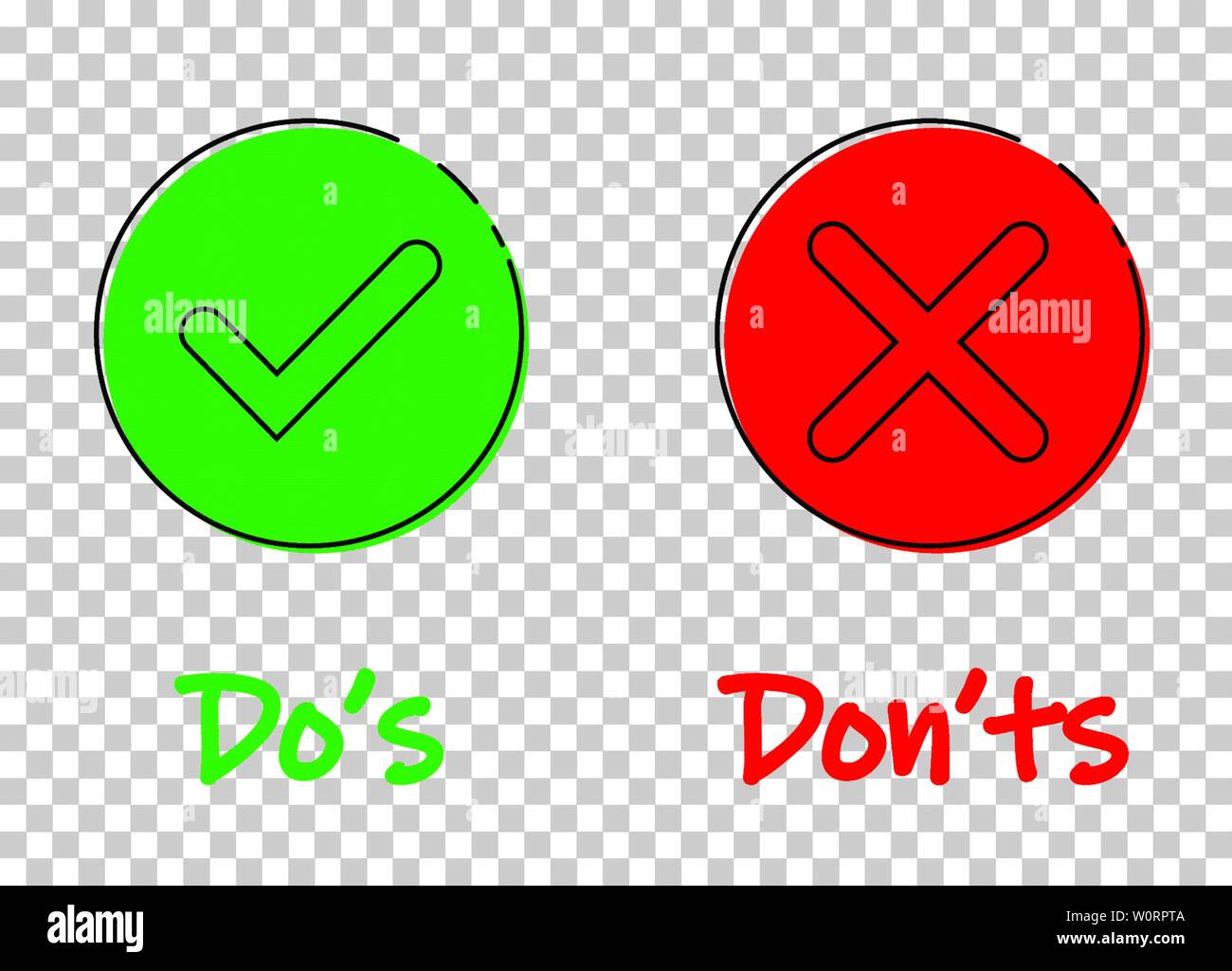 Fare s e don ts icona segno in stile appartamento. Come, a differenza di illustrazione vettoriale su sfondo trasparente. Sì, nessun concetto aziendale. Eps 10 Illustrazione Vettoriale