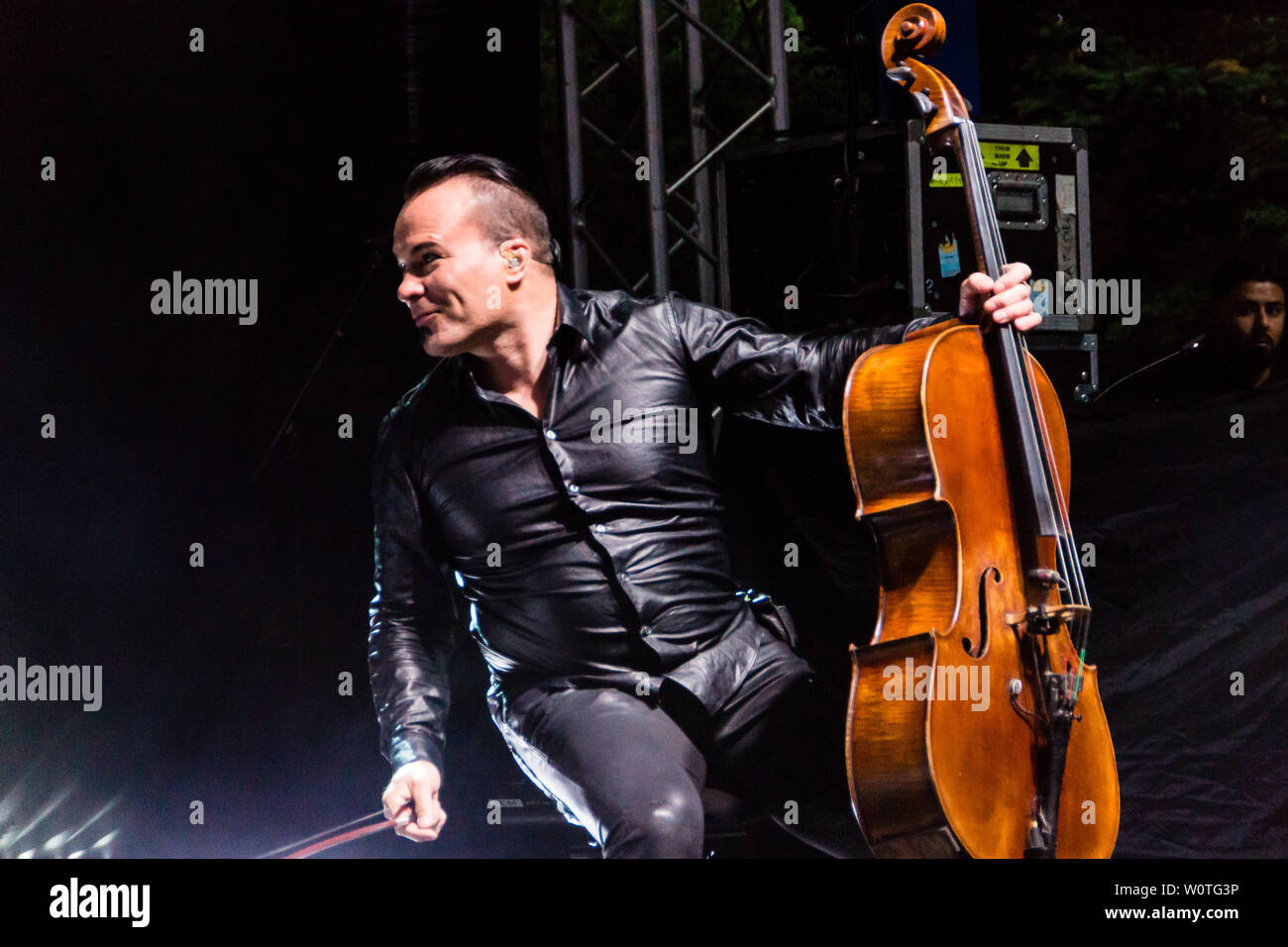 Kiel, Germania. 17 Giugno, 2018. La banda "Apocalyptica' sta eseguendo in Freilichtbühne Krusenkoppel durante la Kieler Woche 2018 Foto Stock