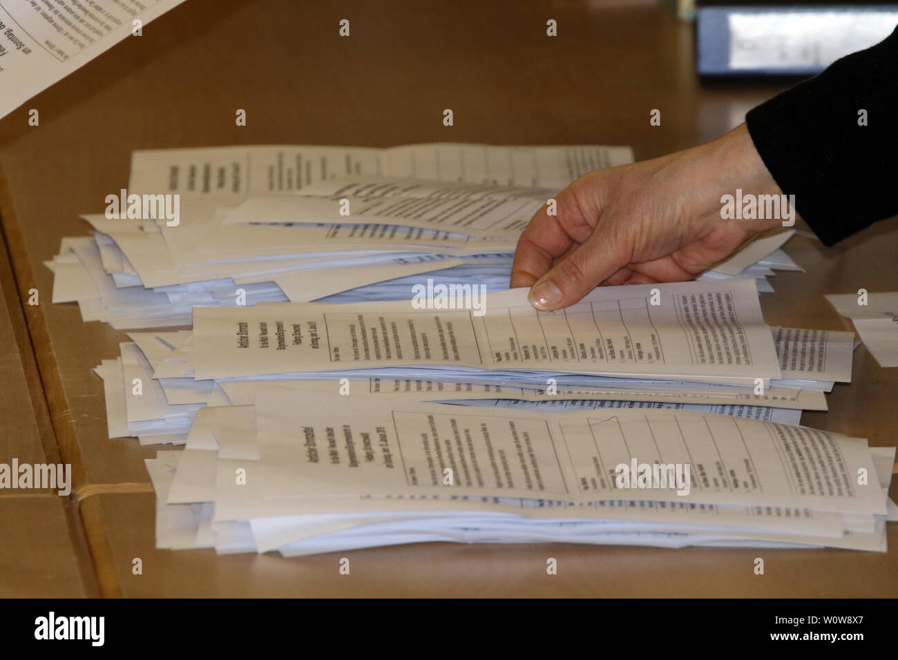 Auszählen der Wahlzettel bei der Gemeinde Bürgermeisterwahl Feldberg 2019 Foto Stock