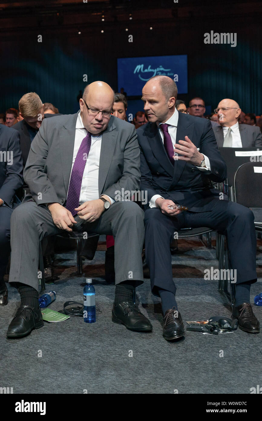 ITB Berlino 2019 - Cerimonia di apertura. Peter Altmaier, Ministro federale dell'economia e dell'energia, dr. ing. Christian Göke, Presidente del Consiglio di Gestione di Messe Berlin (da l.n.r.) Foto Stock