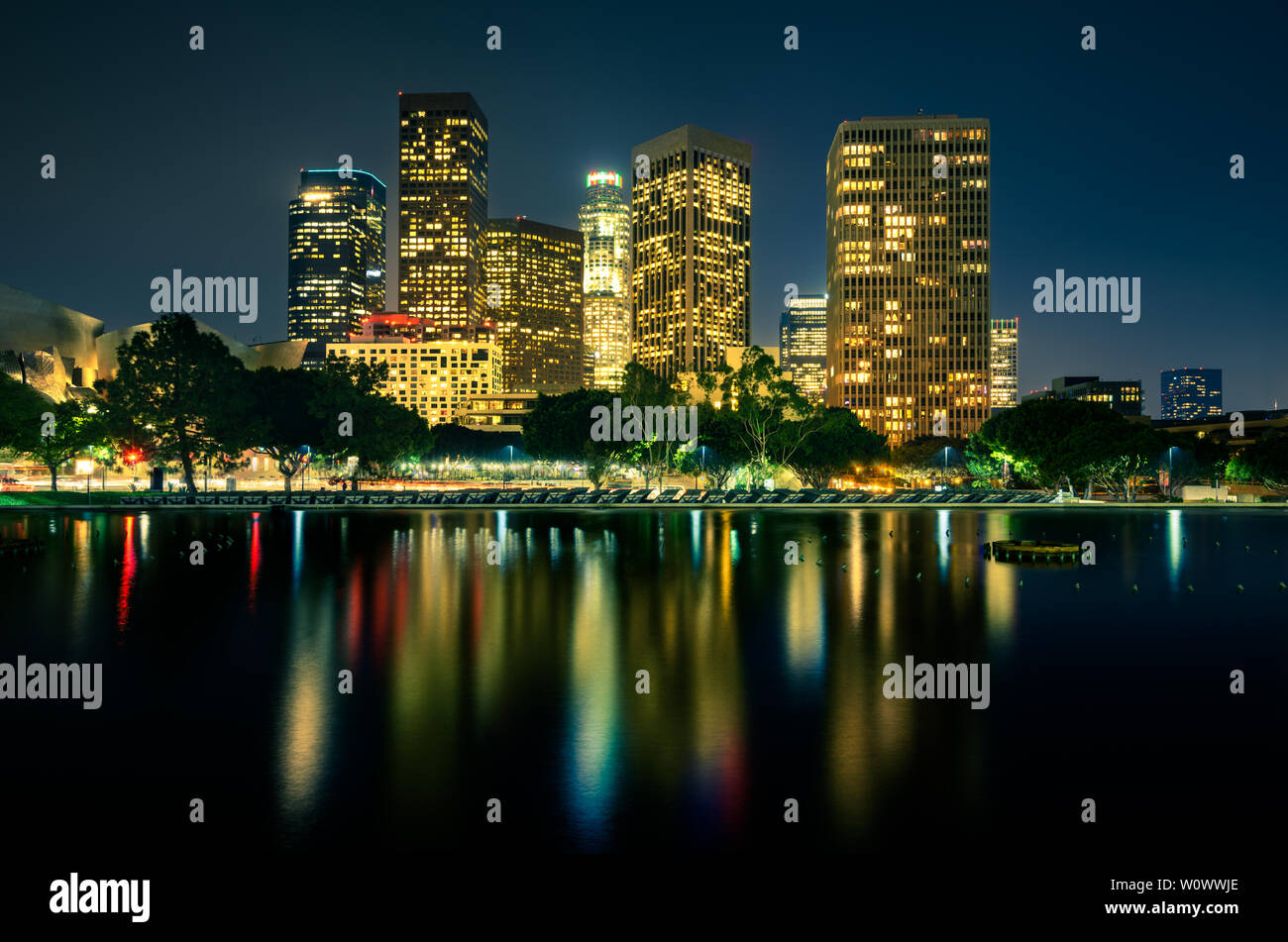 Il centro cittadino di Los Angeles durante la notte Foto Stock