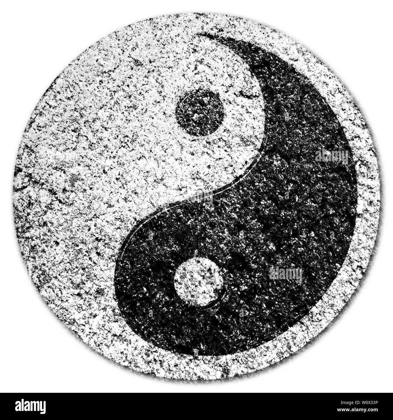 Yin Yang effetto invecchiato il simbolo 3D illustrazione Foto Stock