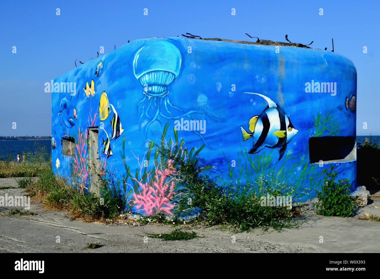 Bunker della Seconda Guerra Mondiale - Spiaggia di BURGAS- Mar Nero - Bulgaria Foto Stock