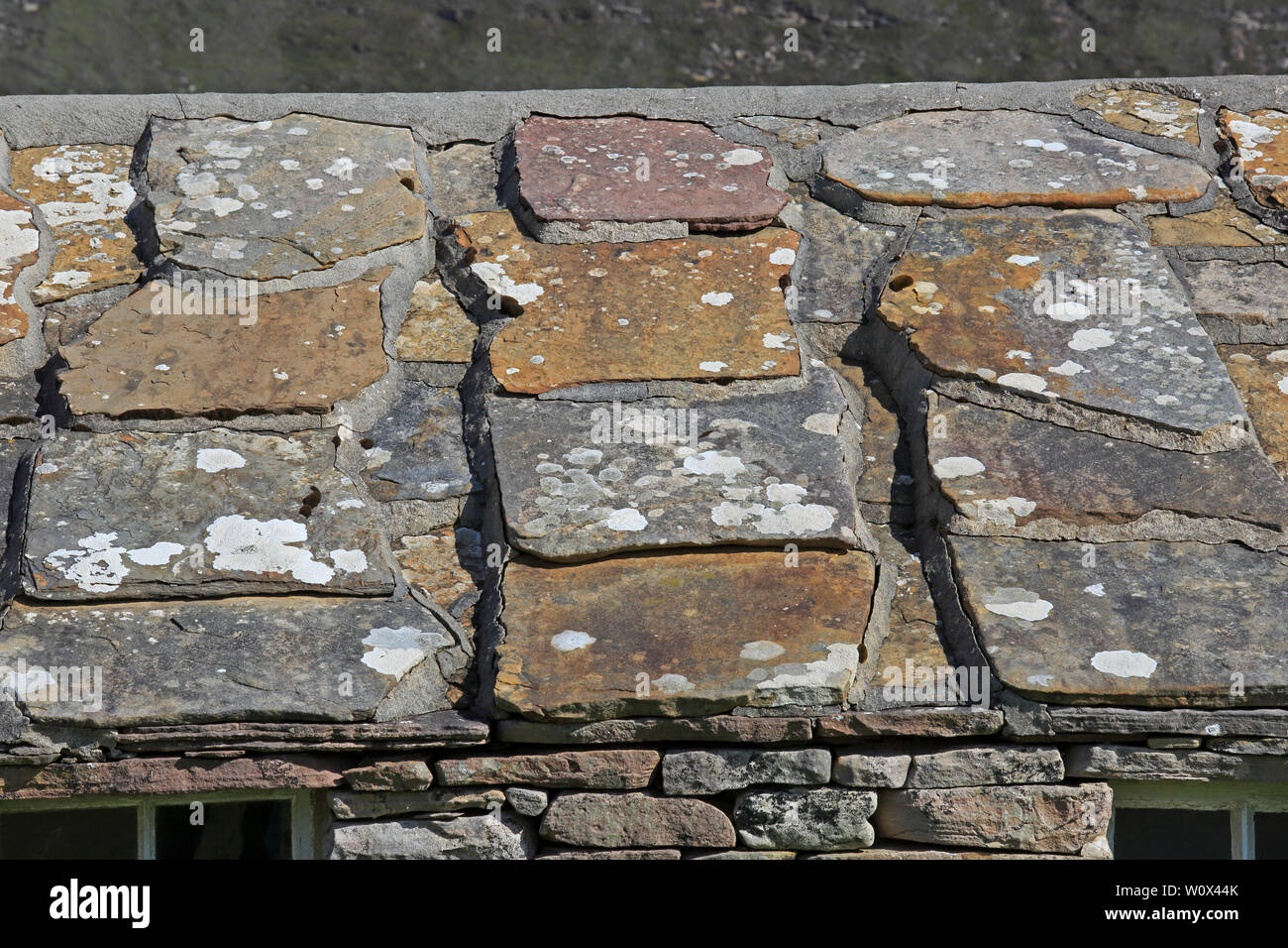 Grande pietra tegole del tetto di una casa sulla Hoy Isole Orcadi Scozia Scotland Foto Stock
