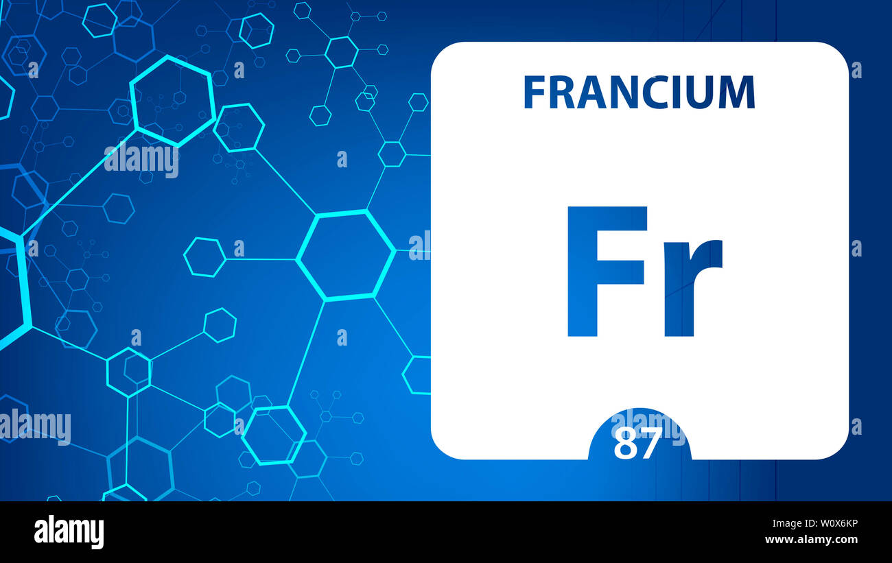 Francio 87 l'elemento. Metalli alcalino terrosi. Elemento chimico di Mendeleev Tavola Periodica. Francio in piazza cube concetto creativo. Chimica, laborato Foto Stock