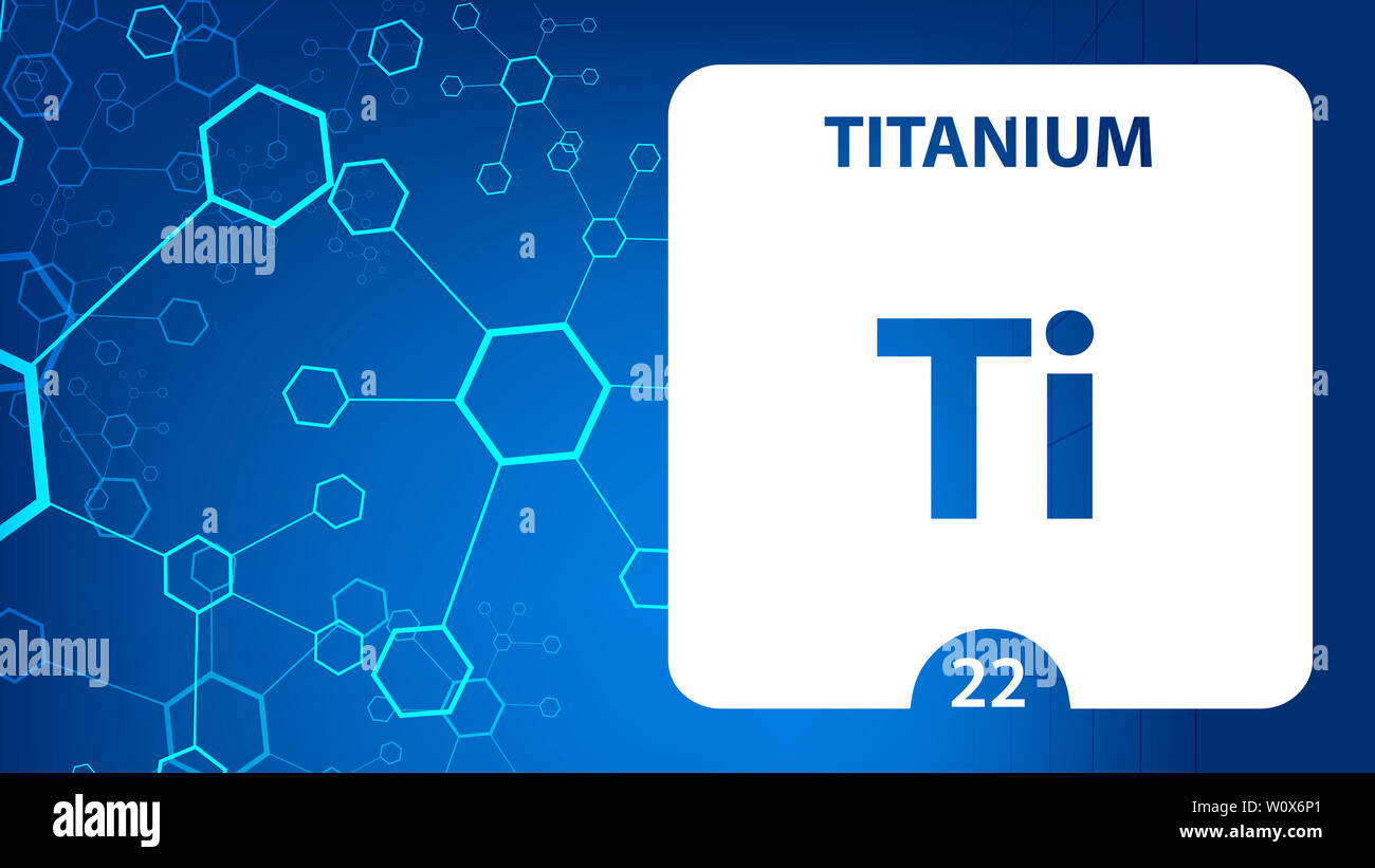 Il titanio 22 l'elemento. Metalli alcalino terrosi. Elemento chimico di Mendeleev Tavola Periodica. Il titanio in piazza cube concetto creativo. Chimica, laborato Foto Stock