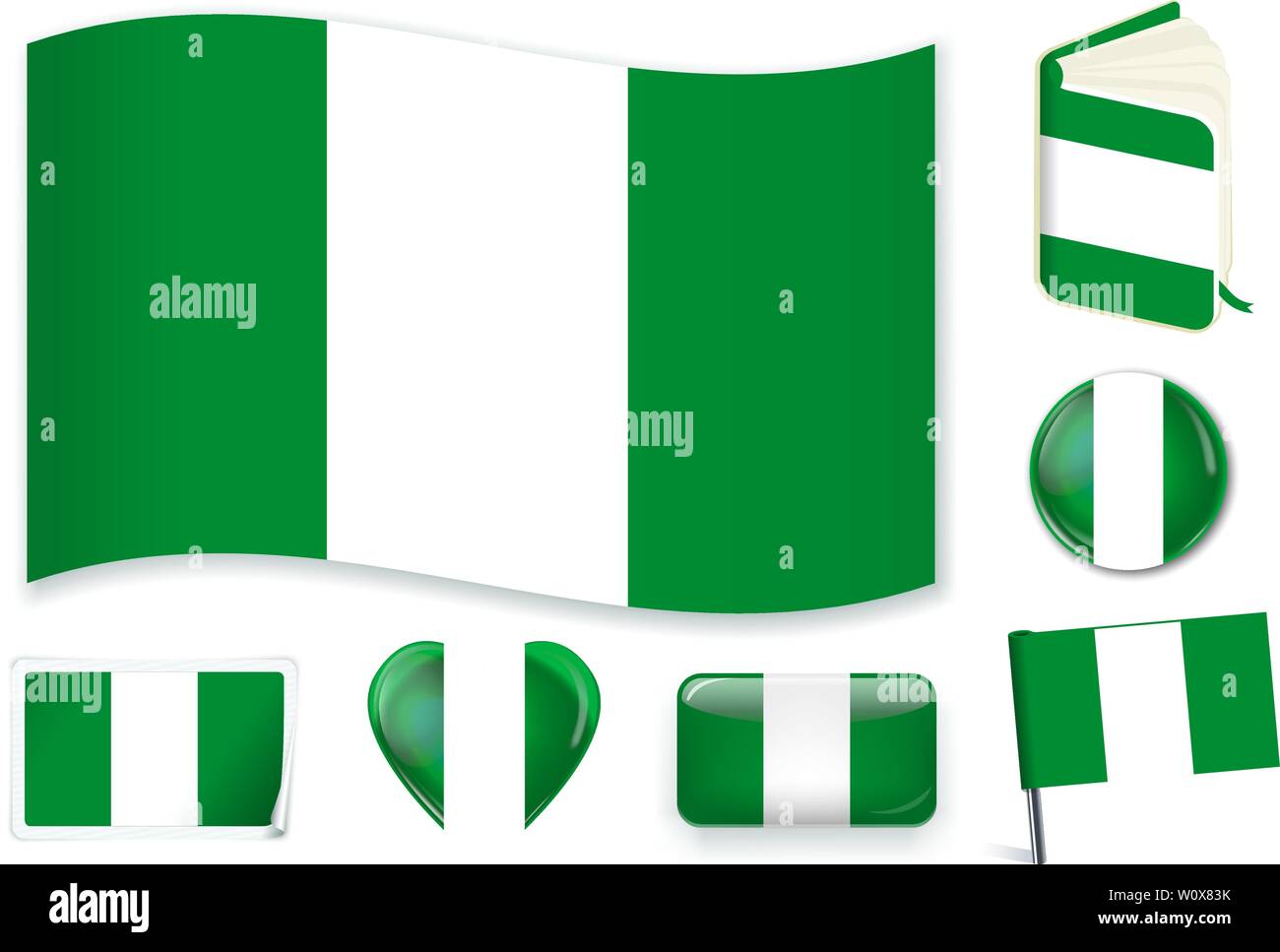 Nigeria bandiera nazionale. Illustrazione Vettoriale. 3 strati. Ombre, piatto bandiera, di luci e di ombre. Raccolta di 220 bandiere del mondo. La precisione dei colori. Semplici modifiche. Illustrazione Vettoriale