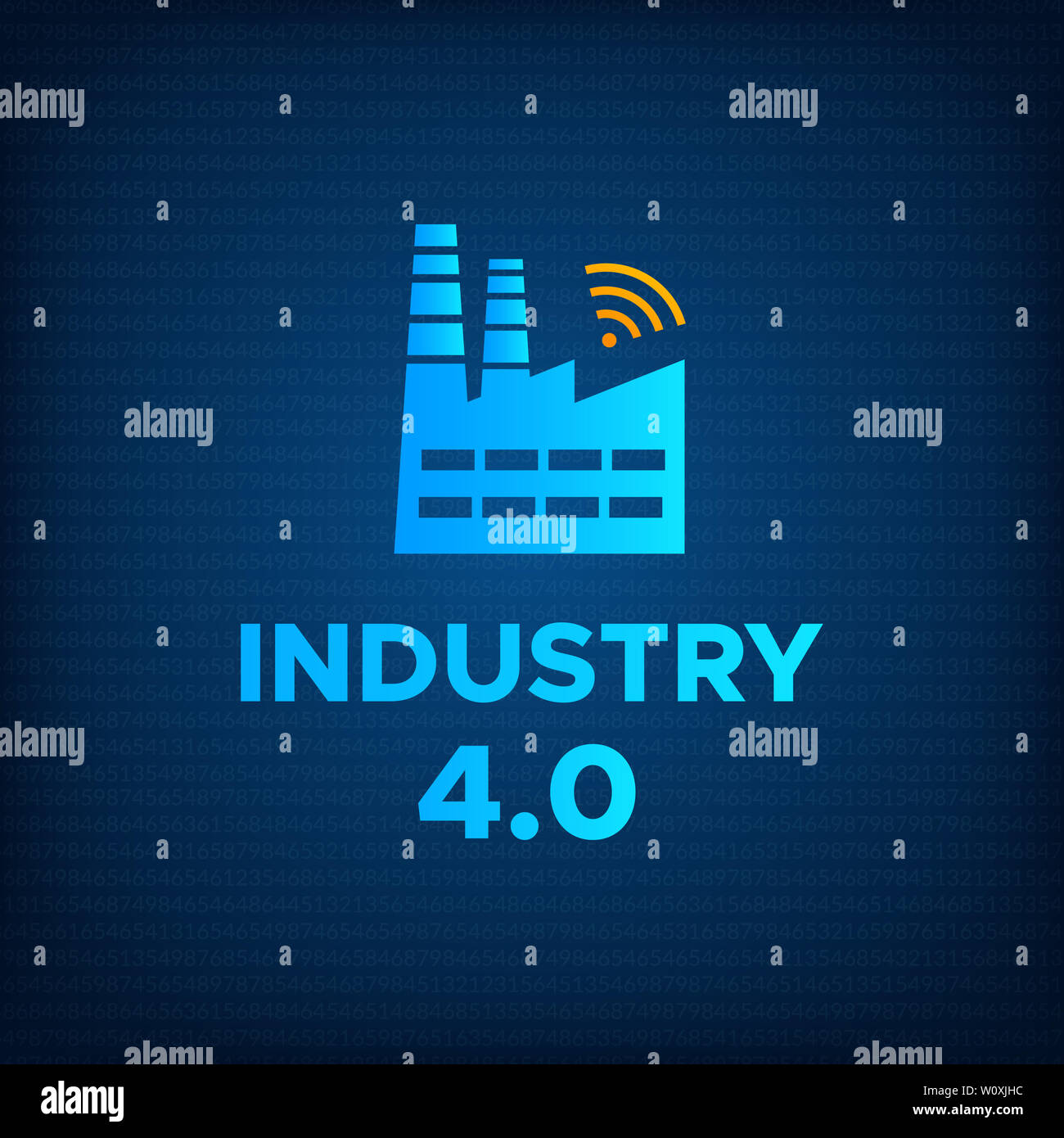 Industria manifatturiera 4.0 Il concetto di rivoluzione illustrazione. Blue factory icona con simbolo wireless e firmare l'industria 4.0 Smart technology e la tecnologia rivoluzione sullo sfondo la concezione di business. Foto Stock