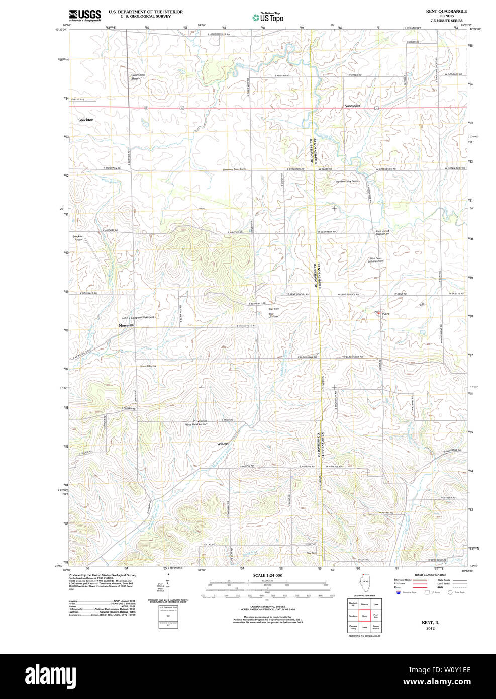 USGS TOPO Map Illinois il Kent 20120807 TM il restauro Foto Stock