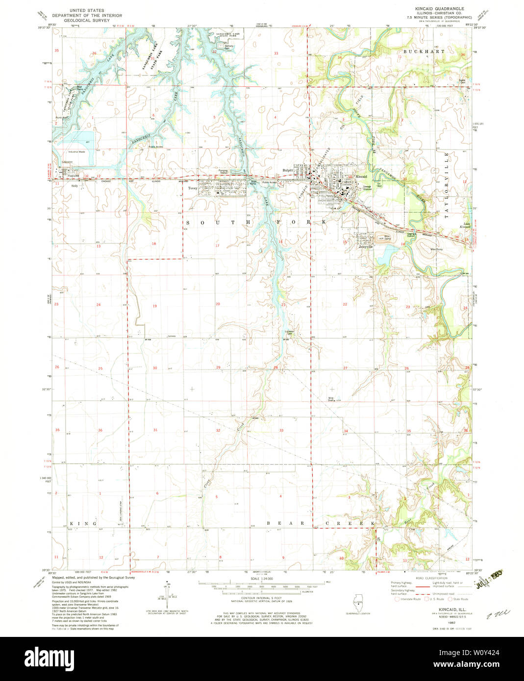 USGS TOPO Map Illinois il Kincaid 307941 1982 24000 Restauro Foto Stock