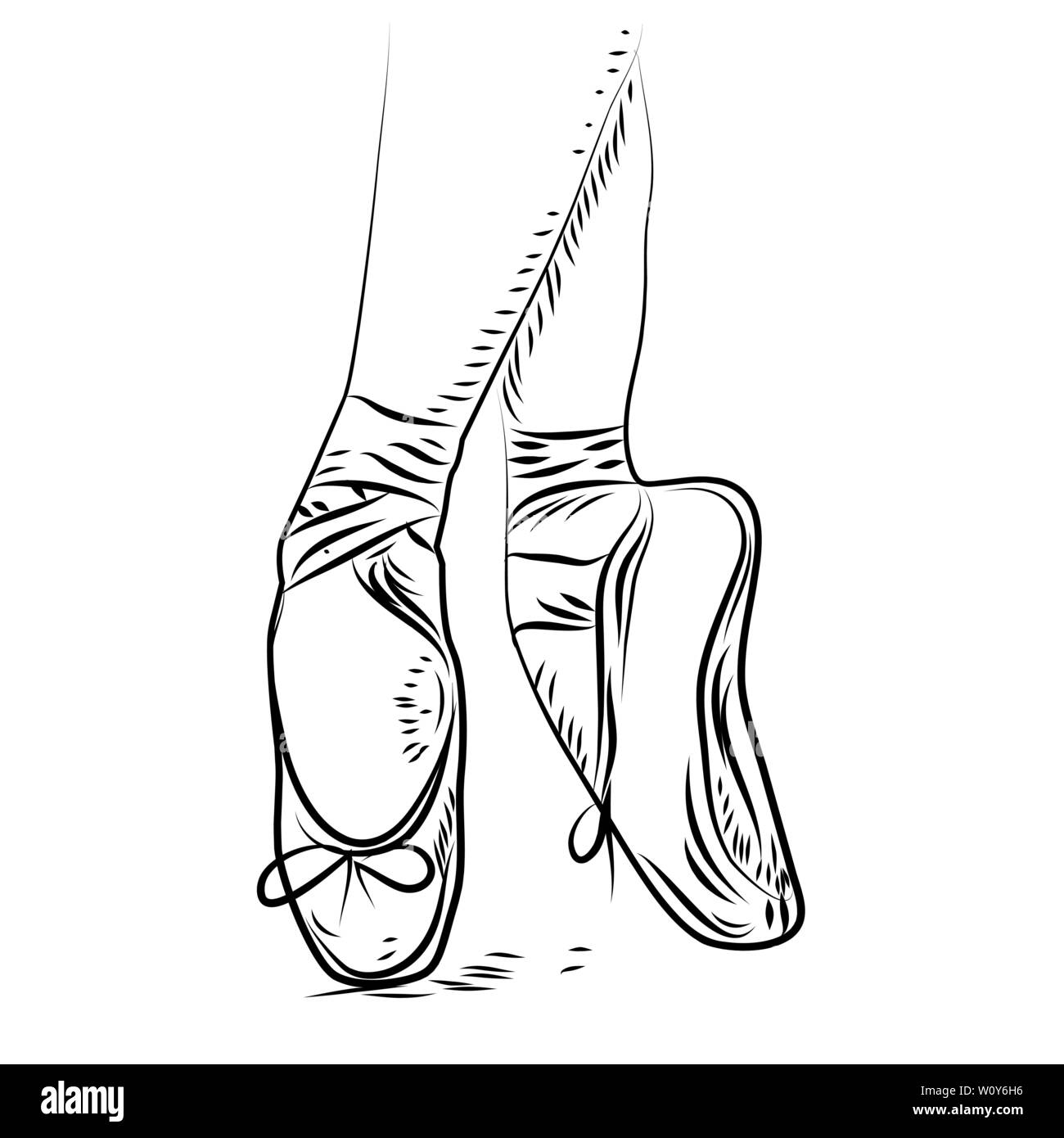 Ballet danza. vettore scarpe da ballo, isolato illustrazione. Schizzo silhouette disegnata a mano scarpe di lunghezza Illustrazione Vettoriale