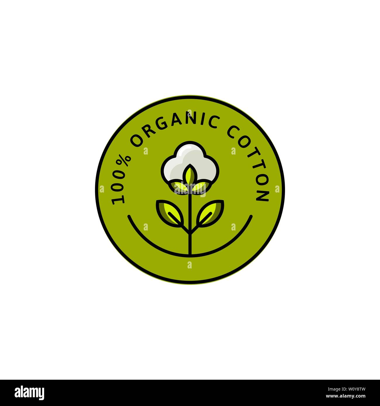 Organici naturali camicia di cotone etichette piatte e badge - Vettore Icona rotondo, adesivo, logo stampato, Tag Fiore di cotone isolati su sfondo bianco - Natu Illustrazione Vettoriale