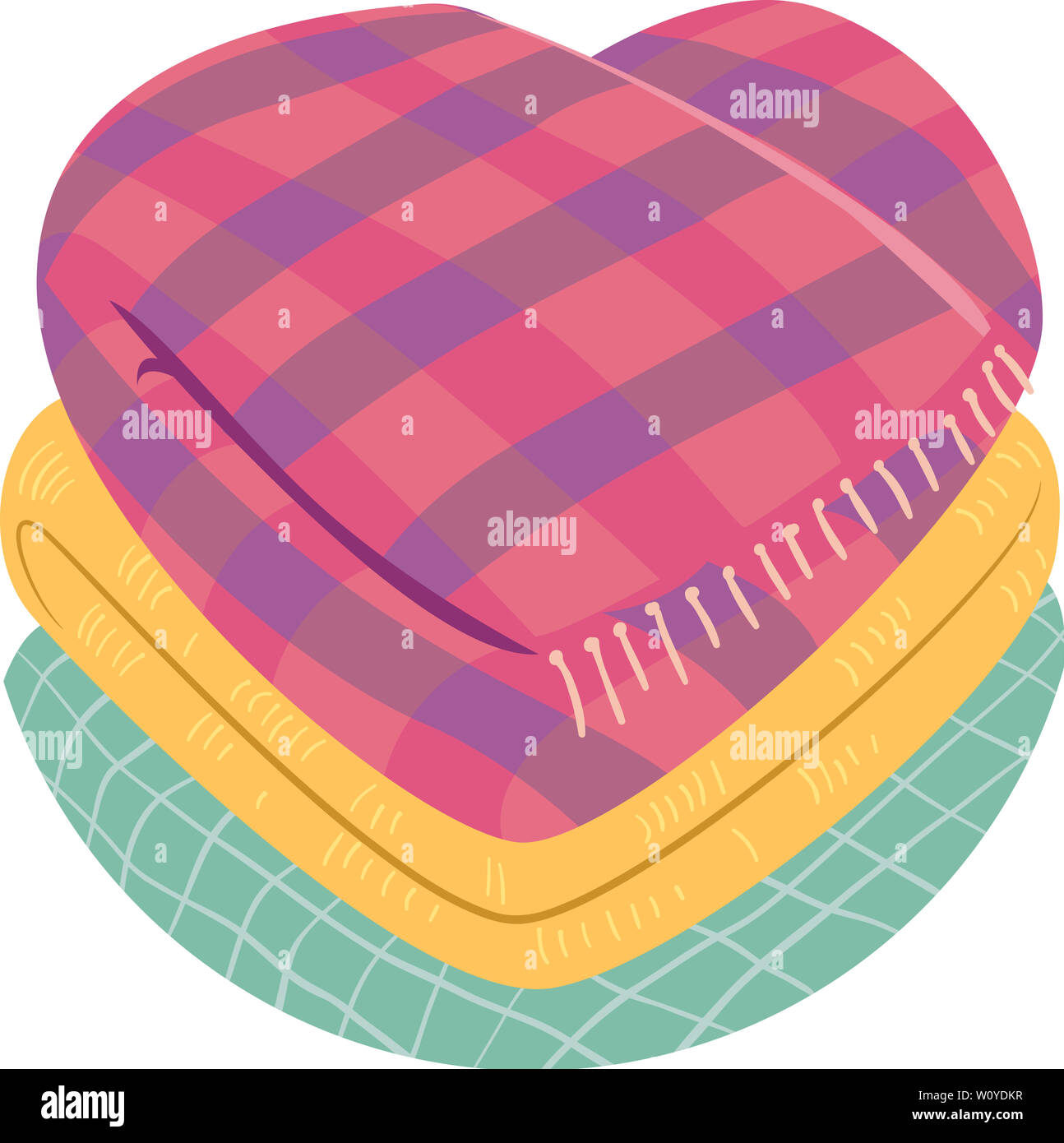 Illustrazione di una pila di coperte ripiegate a forma di cuore per la donazione di copertura durante il periodo invernale Foto Stock