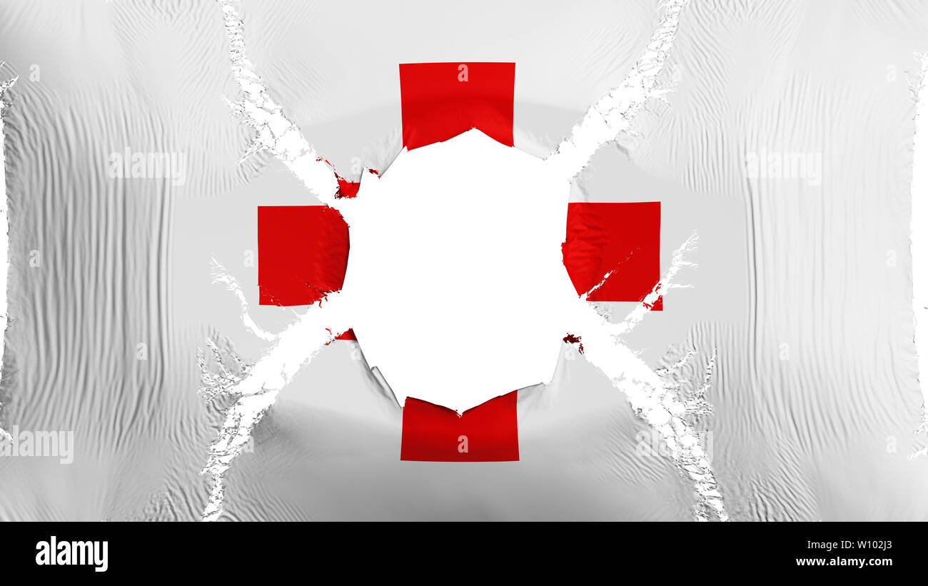 Bandiera della Croce rossa con un foro Foto Stock