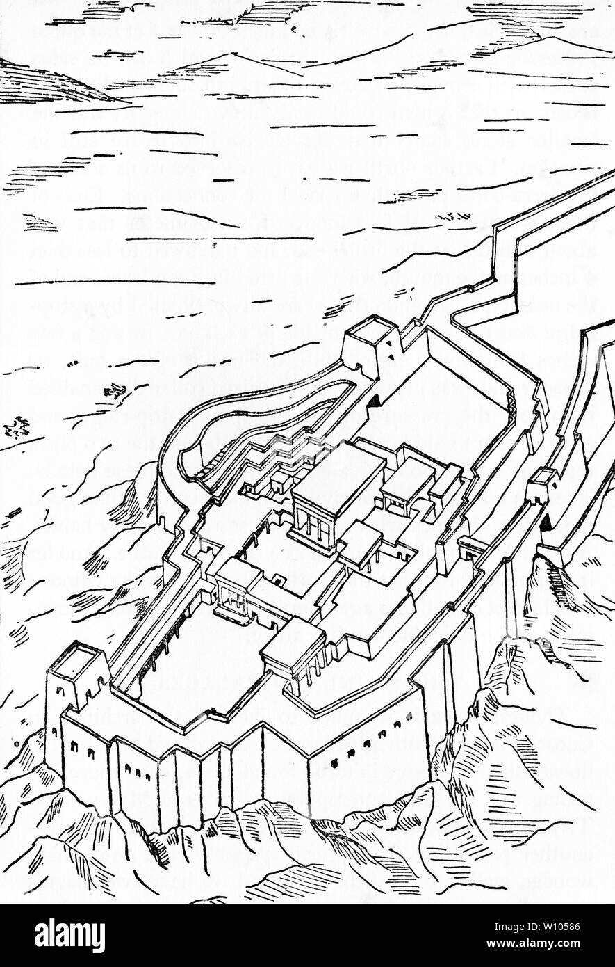 Incisione della cittadella di tirinto, una micenea sito archeologico in Argolis nel Peloponneso e la posizione da cui il mitico eroe Eracle o Ercole, ha eseguito la sua dodici fatiche. Foto Stock