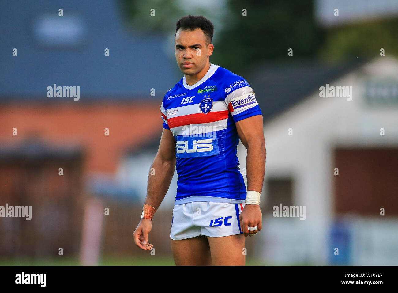 Il 28 giugno 2019 , il razzo Mobile Stadium, Wakefield, Inghilterra; Betfred Super League, rotondo 20, Wakefield Trinity vs Huddersfield Giants ; Mason Cato-Brown di Wakefield Trinità durante il gioco Credito: Craig Milner/news immagini Foto Stock