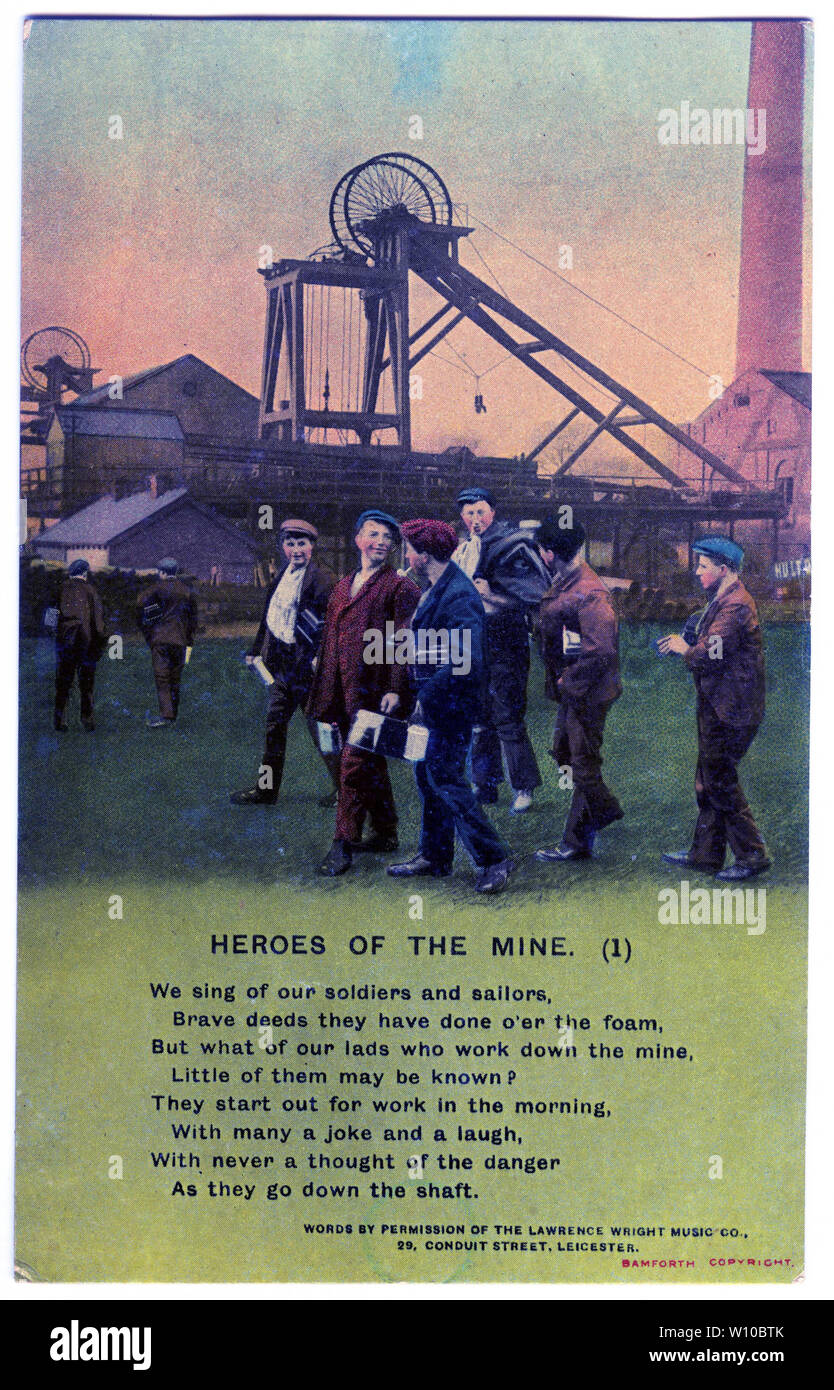 Una cartolina con un versetto del poema eroi della miniera, una delle quattro schede in serie, probabilmente rilasciato in ricordo del West Stanley colliery esplosione che ha ucciso 168 uomini nel 1909. Foto Stock
