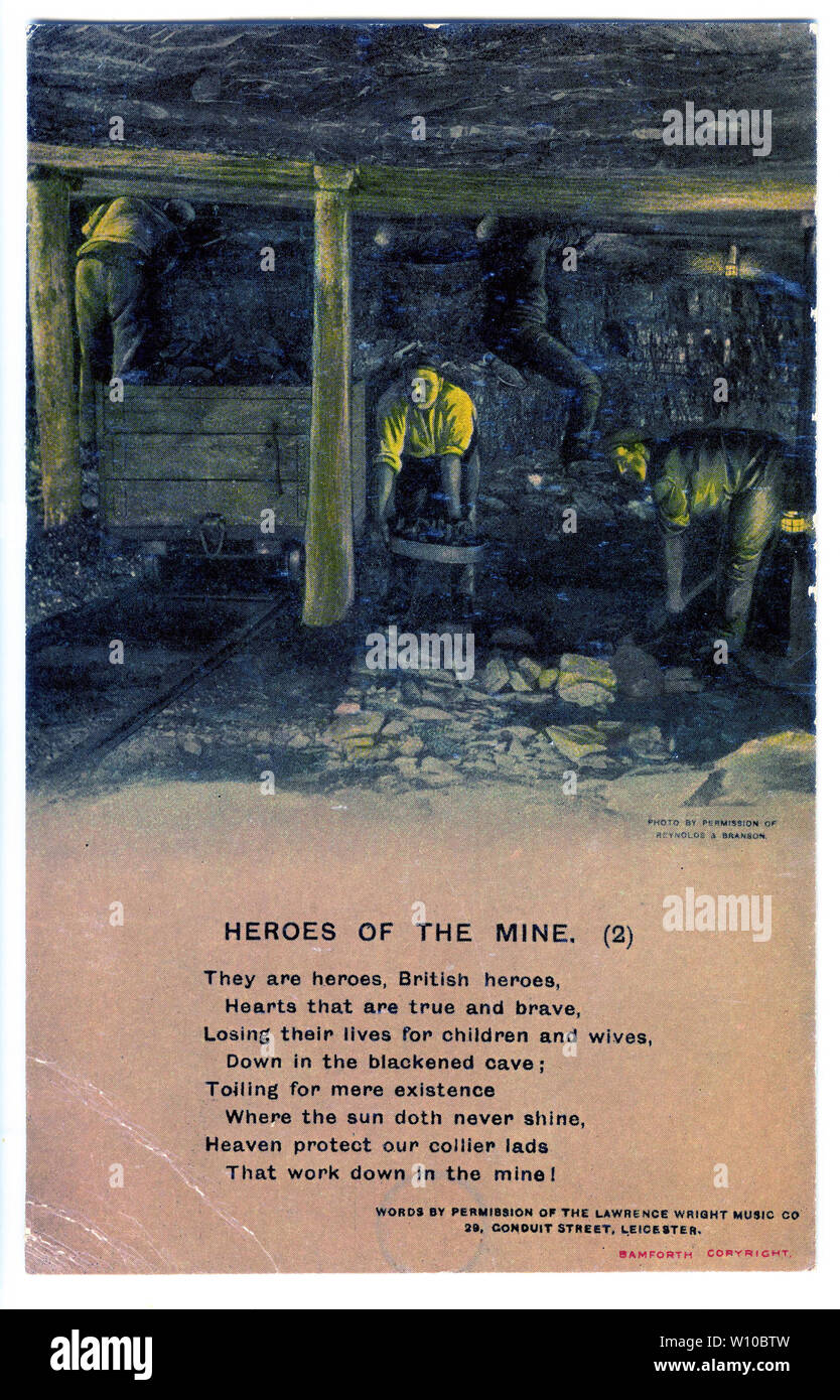 Una cartolina con un versetto del poema eroi della miniera, una delle quattro schede in serie, probabilmente rilasciato in ricordo del West Stanley colliery esplosione che ha ucciso 168 uomini nel 1909. Foto Stock