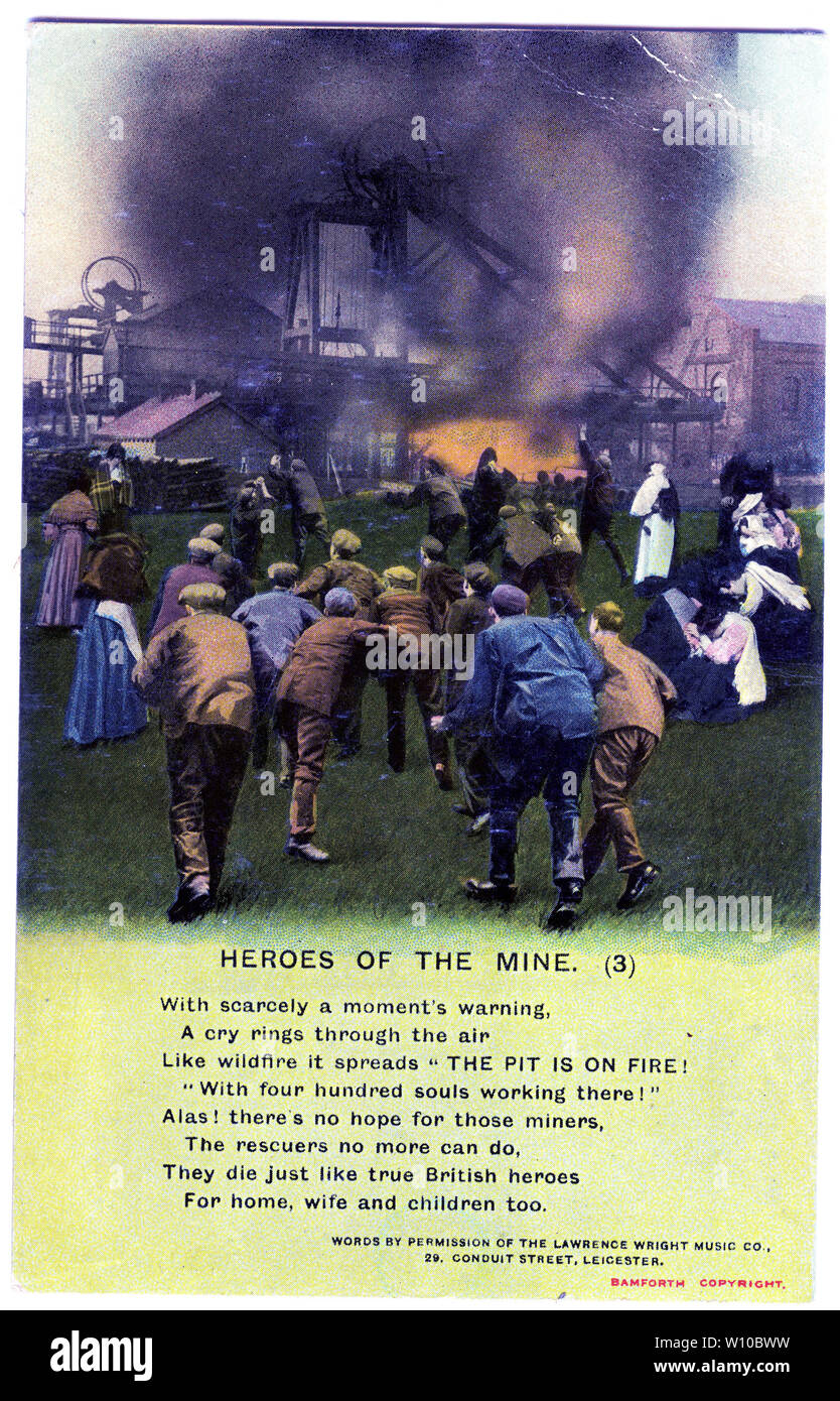 Una cartolina con un versetto del poema eroi della miniera, una delle quattro schede in serie, probabilmente rilasciato in ricordo del West Stanley colliery esplosione che ha ucciso 168 uomini nel 1909. Foto Stock
