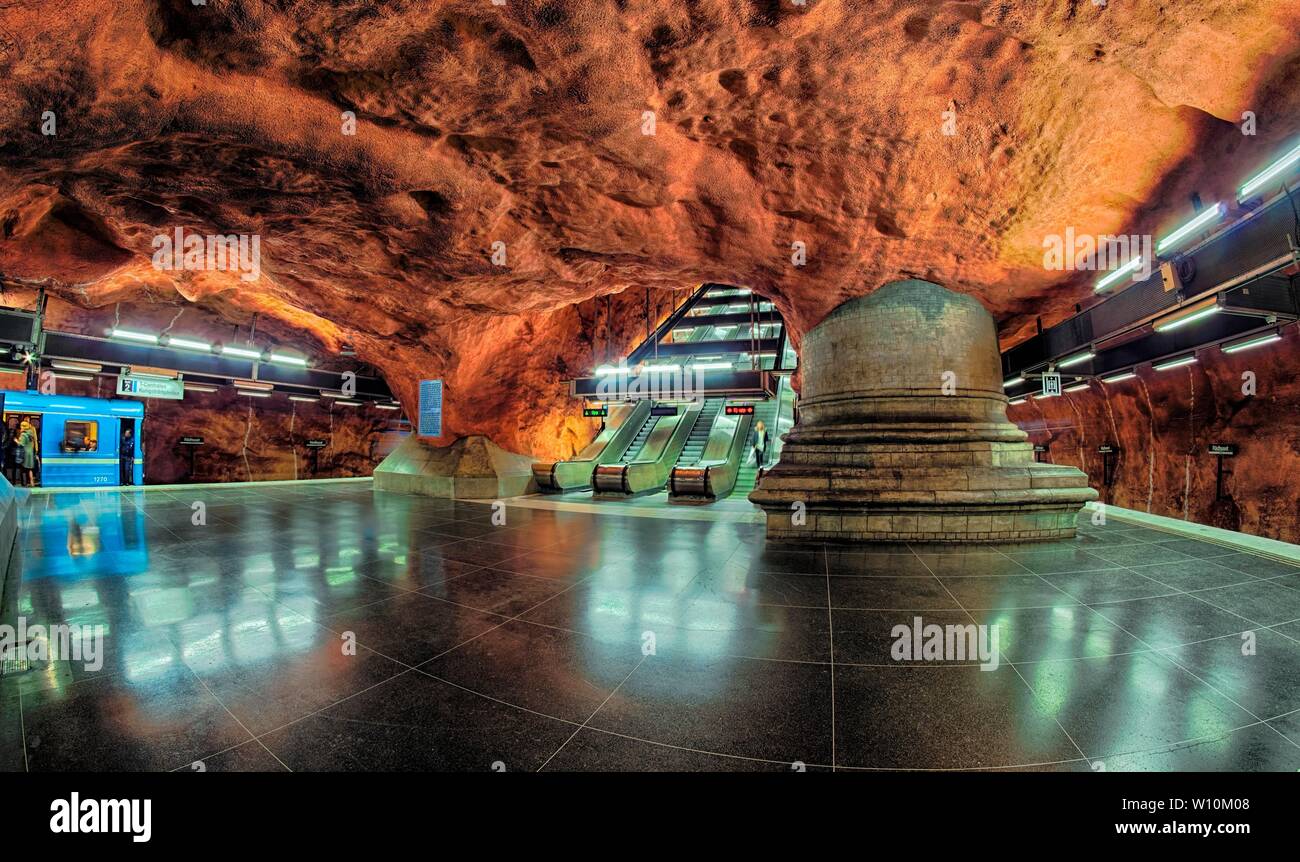 La stazione della metropolitana Radhuset, Tunnelbana, Stoccolma, Svezia Foto Stock