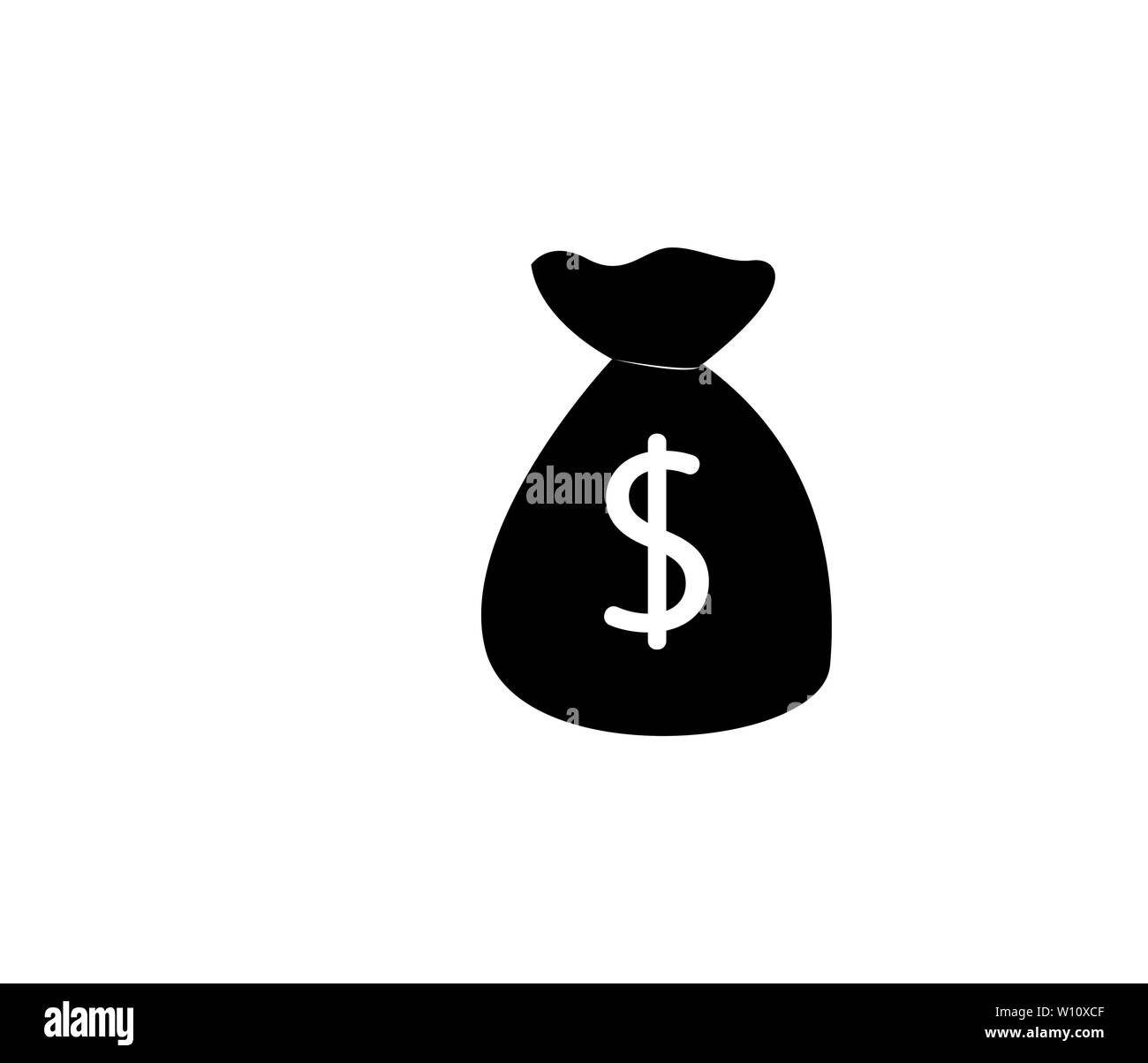 Denaro borsa icona piatta pittogramma vettore isolato, in bianco e nero con il sacco di dollari, cartoon moneybag Illustrazione Vettoriale