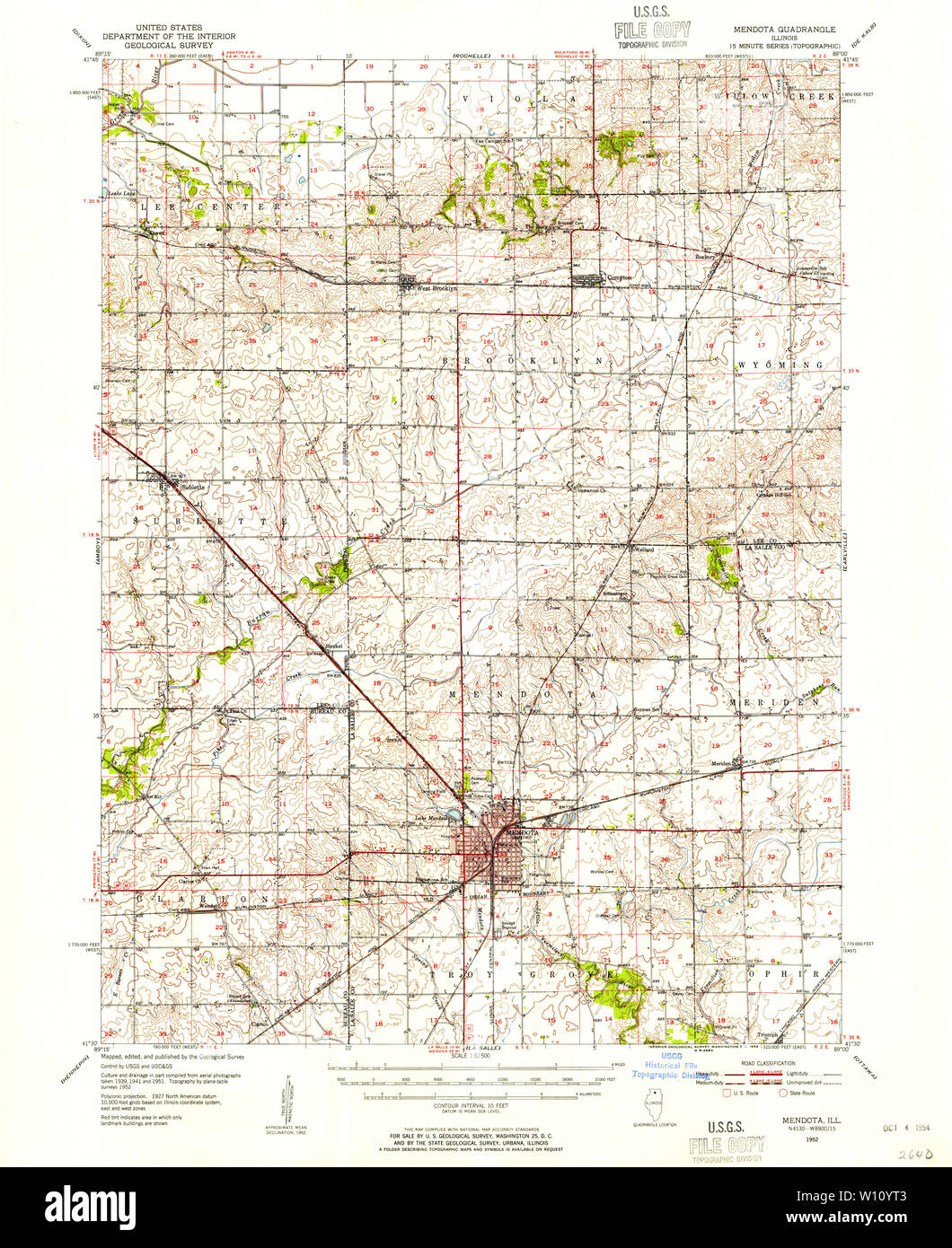 USGS TOPO Map Illinois il Mendota 309725 1952 62500 Restauro Foto Stock