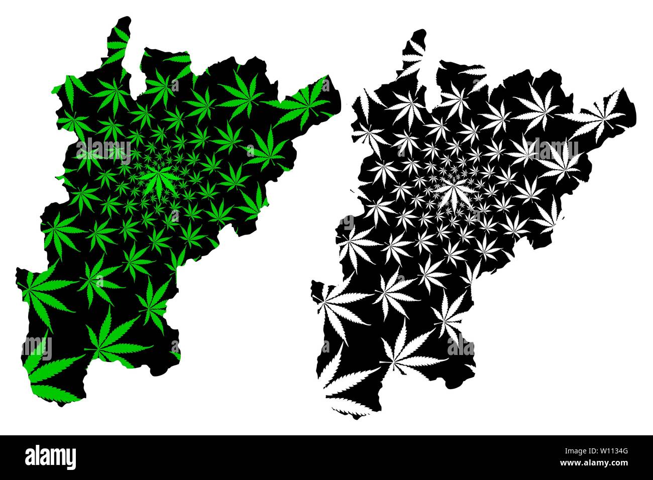 Uri (Cantoni della Svizzera, cantoni e Confederazione svizzera) mappa è progettato Cannabis leaf verde e nero, il Cantone di Uri mappa fatta di marijuana (m Illustrazione Vettoriale