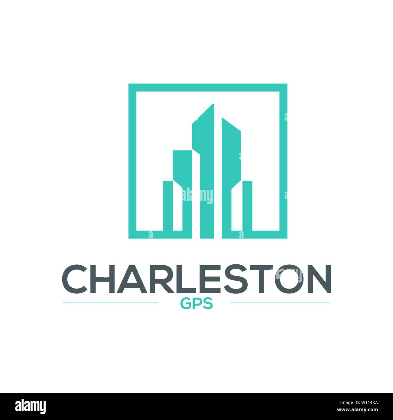 Sun su Cityscape grattacieli città Business Logo design template vettoriale. Immobiliare di costruzione di architettura logotipo concetto icona. Illustrazione Vettoriale