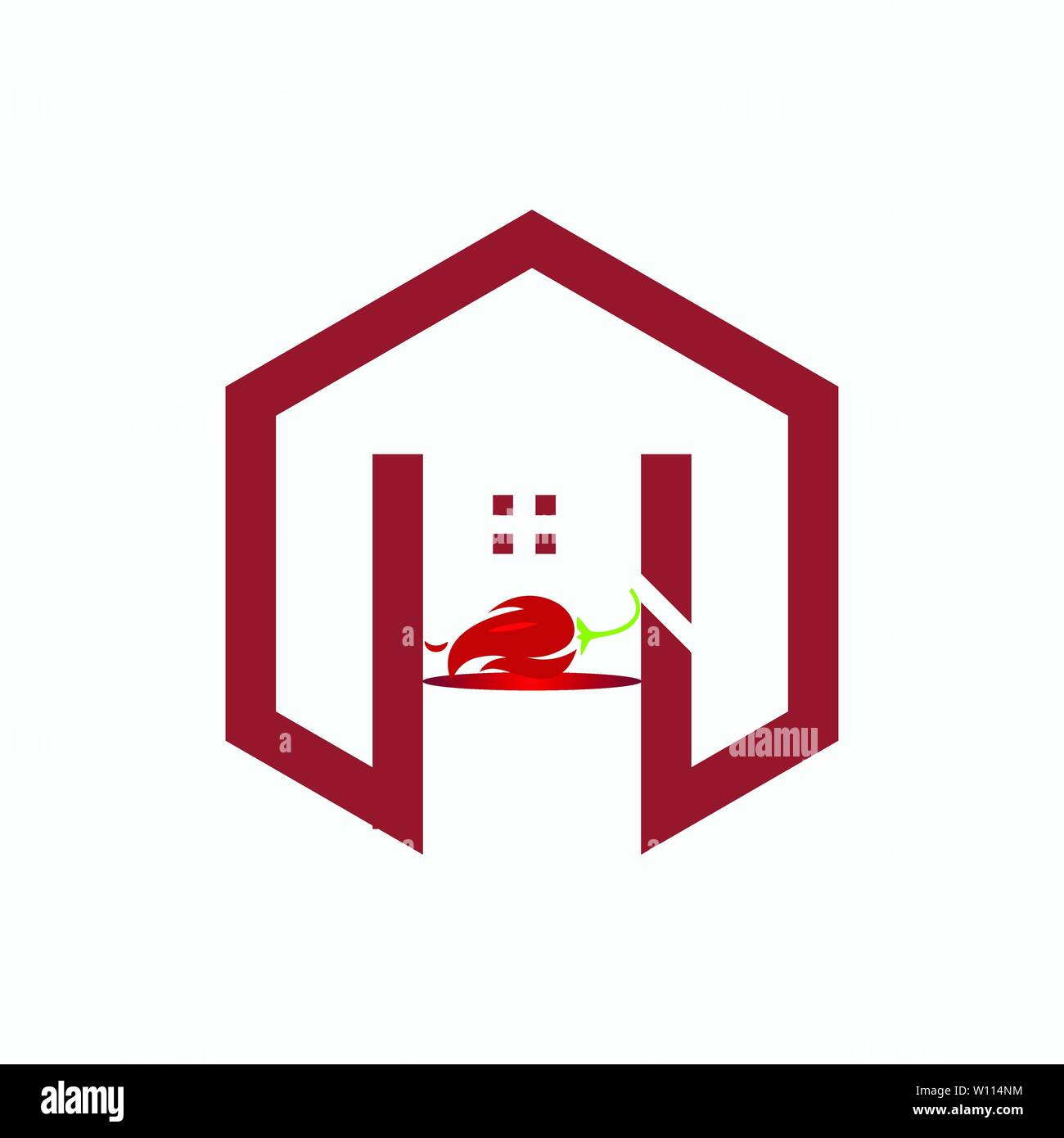 La lettera h con peperoncino house logo design Illustrazione Vettoriale