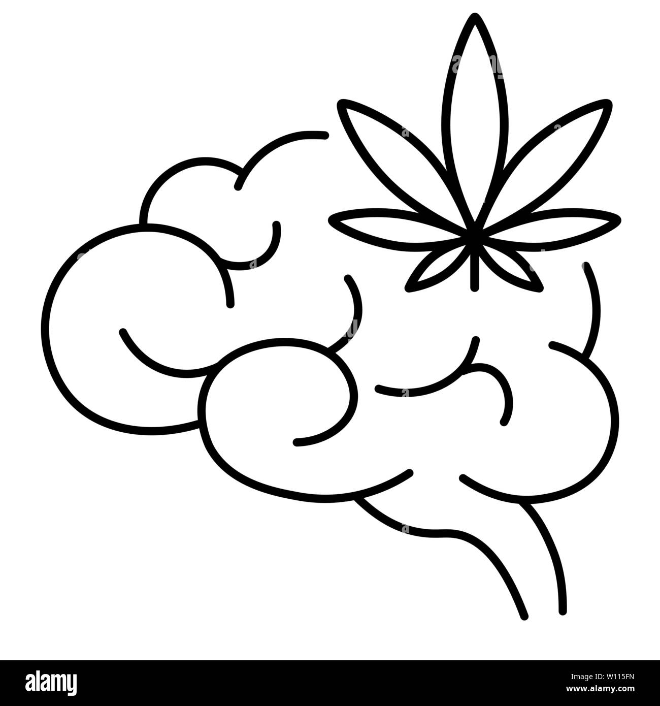 La Cannabis, marijuana o di erbaccia e cervello. Influenza del fumo di marijuana sul cervello umano, il sistema nervoso, attività mentale. Isolato illustrazione vettoriale su Illustrazione Vettoriale
