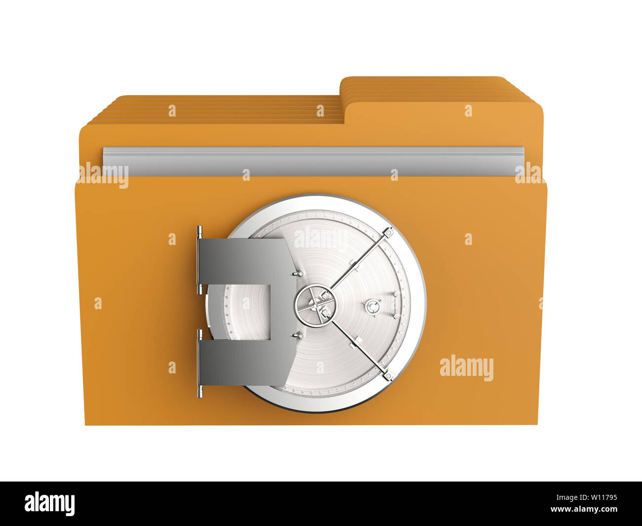 Protezione dei dati con il concetto di rendering 3D porta vault su cartella Foto Stock