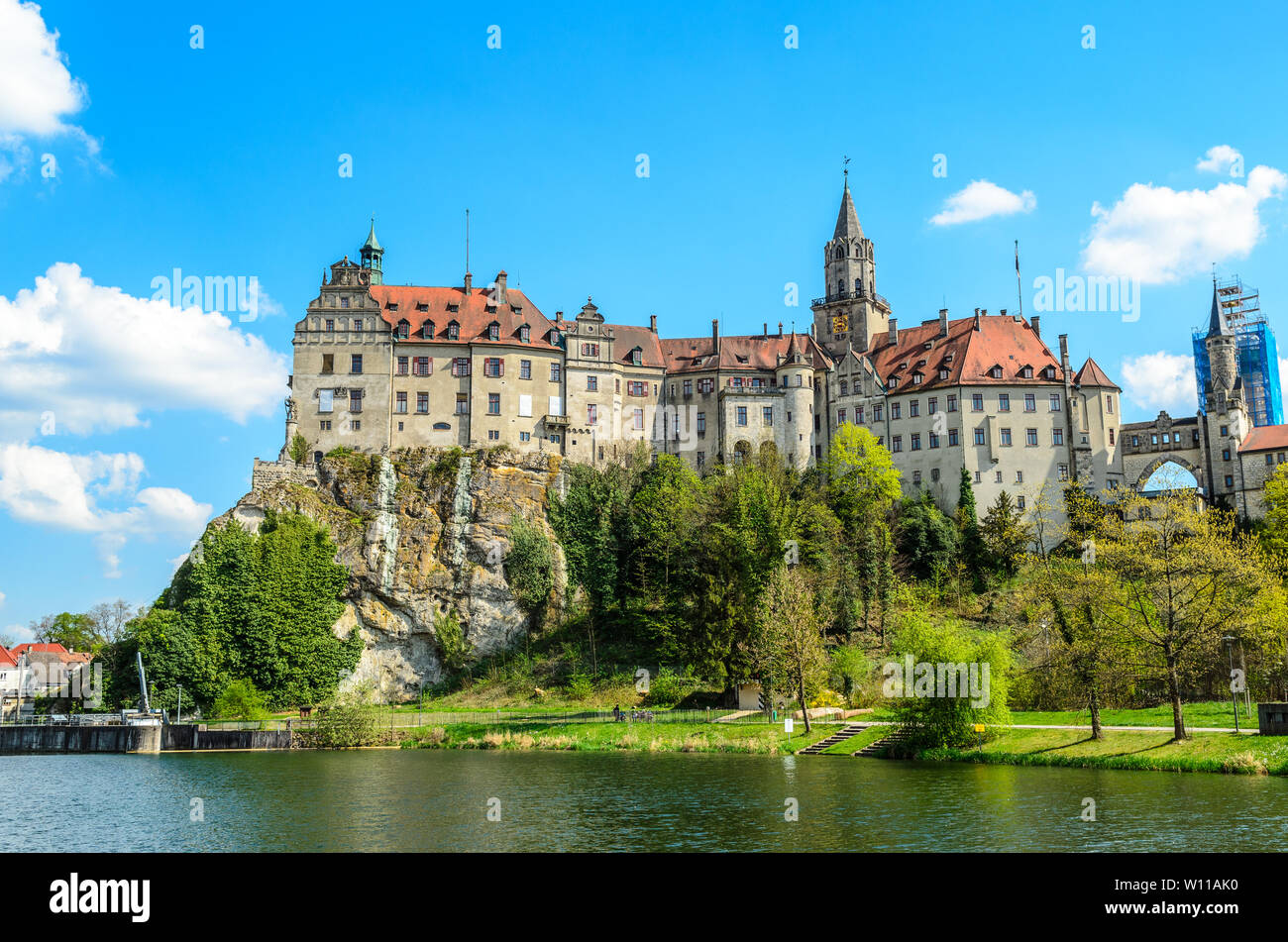 Bel Castello Burg Sigmaringen, dinastia Hohenzollern. Baden-Wurttenberg, Germania. Foto Stock
