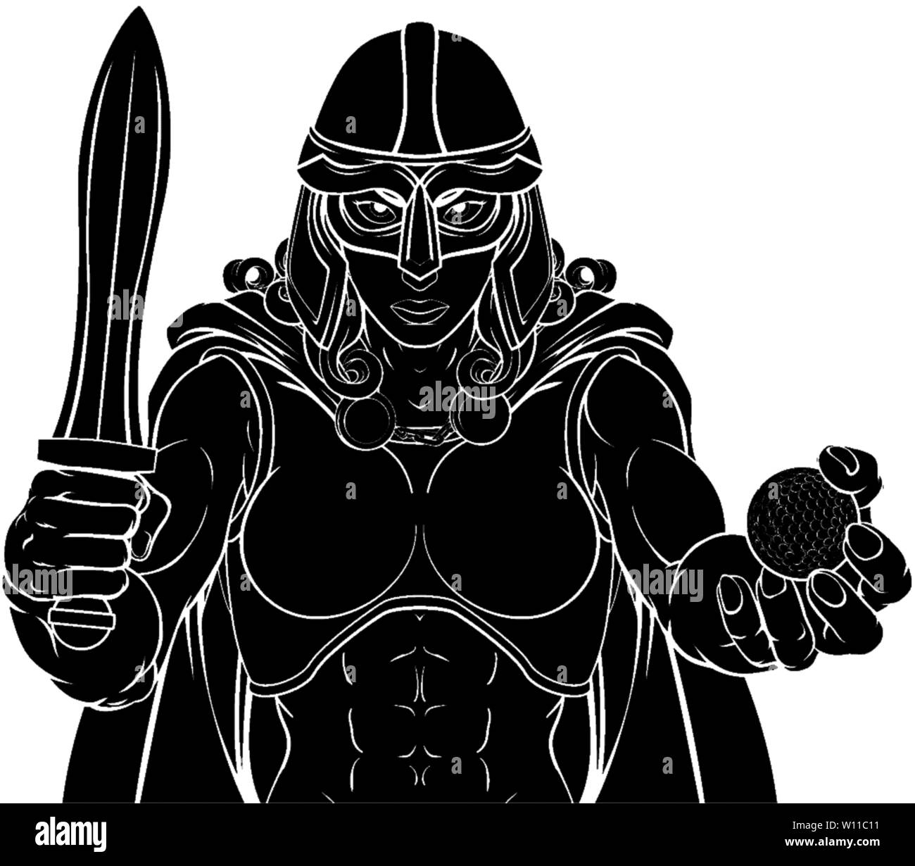 Viking Trojan Celtic cavaliere guerriero Golf Donna Illustrazione Vettoriale