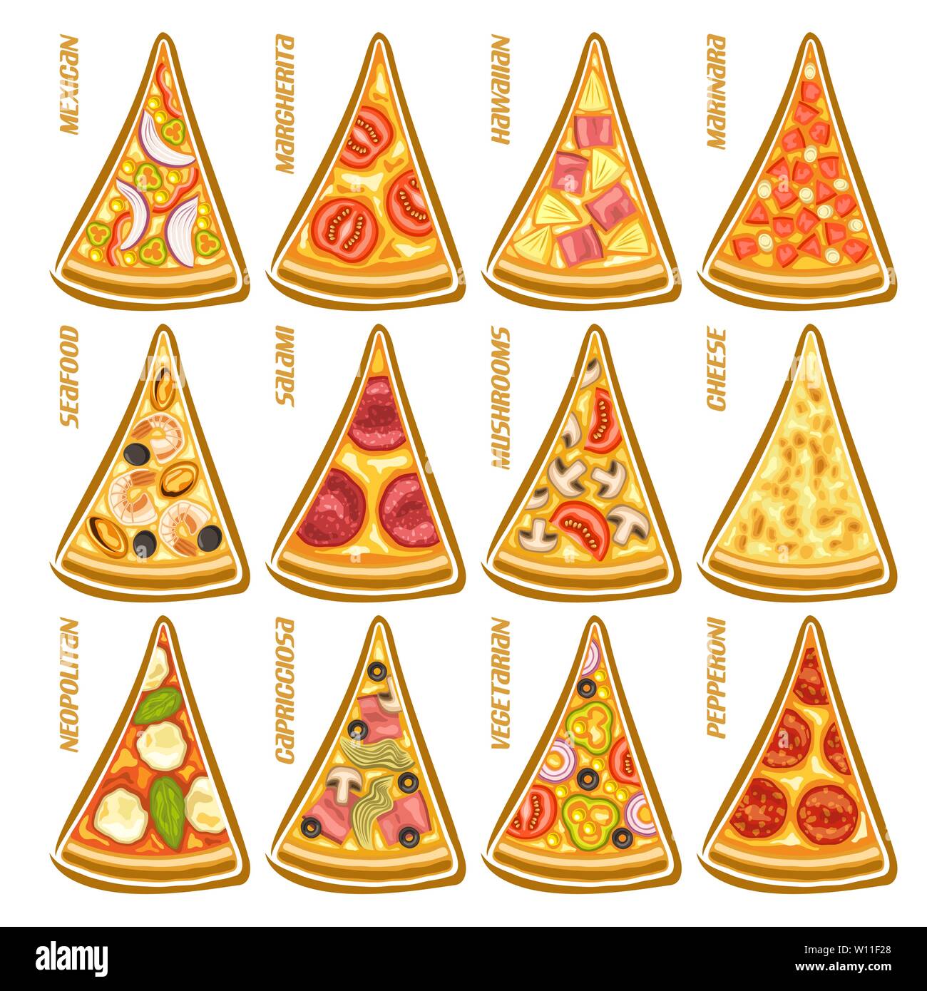 Set di vettore di fette di pizza Illustrazione Vettoriale