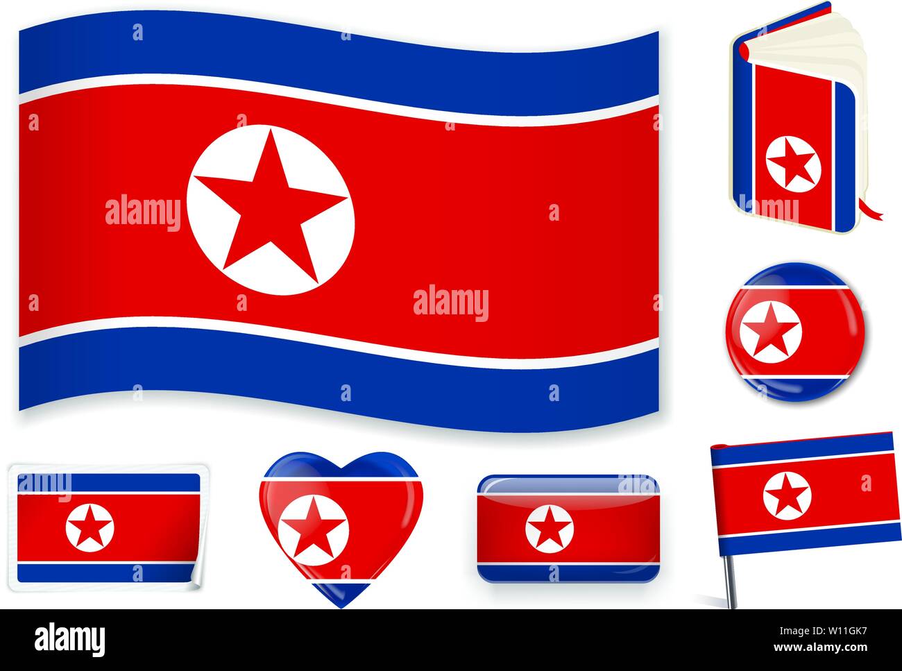 La Corea del Nord. Corea del Nord bandiera nazionale. Illustrazione Vettoriale. 3 strati. Ombre, piatto bandiera, di luci e di ombre. Raccolta di 220 bandiere del mondo. La precisione dei colori. Semplici modifiche. Illustrazione Vettoriale