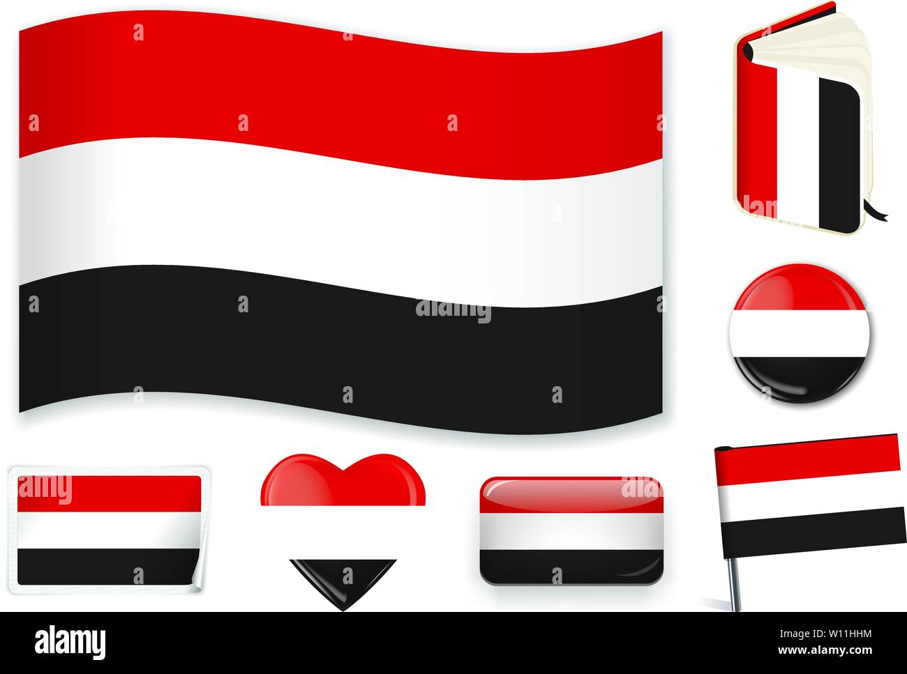 Yemen. Yemenita bandiera nazionale. Illustrazione Vettoriale. 3 strati. Ombre, piatto bandiera, di luci e di ombre. Raccolta di 220 bandiere del mondo. La precisione dei colori. Semplici modifiche. Illustrazione Vettoriale