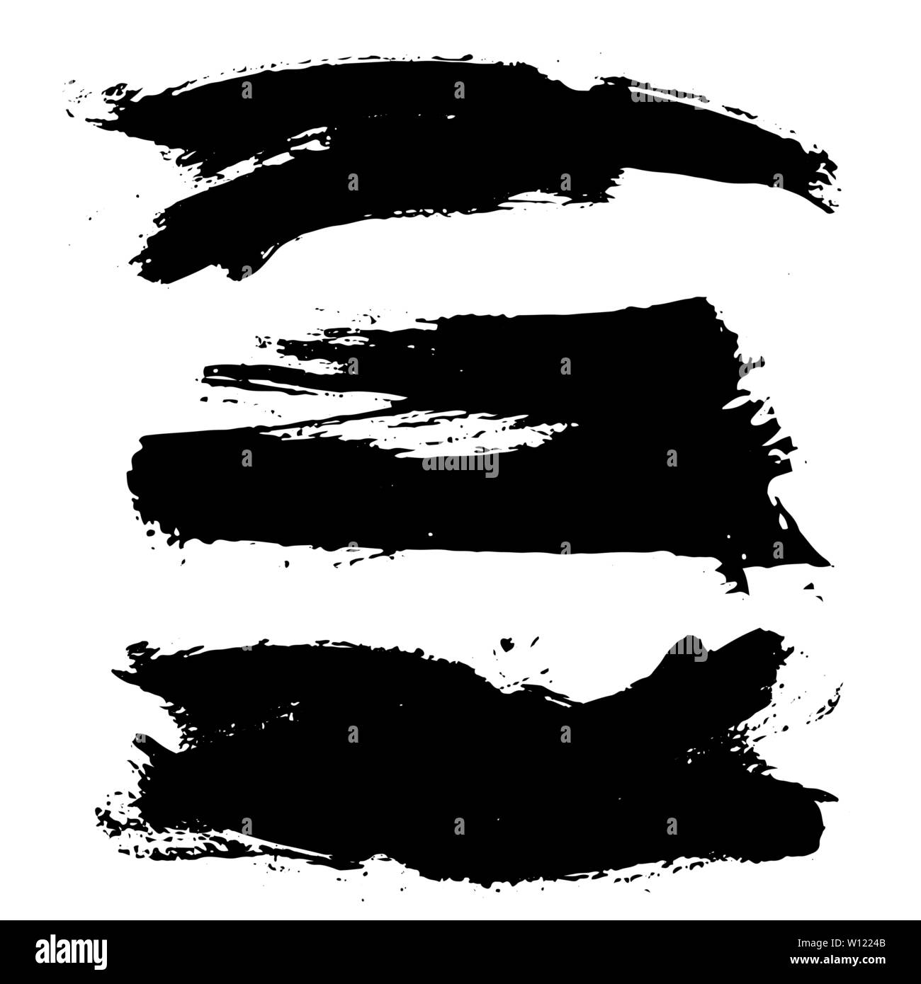 Set di inchiostro nero disegnato a mano Collezione spazzole isolati su sfondo bianco per il vostro design. Artistico sporco pennellate elemento. Etichette nere, backg Illustrazione Vettoriale