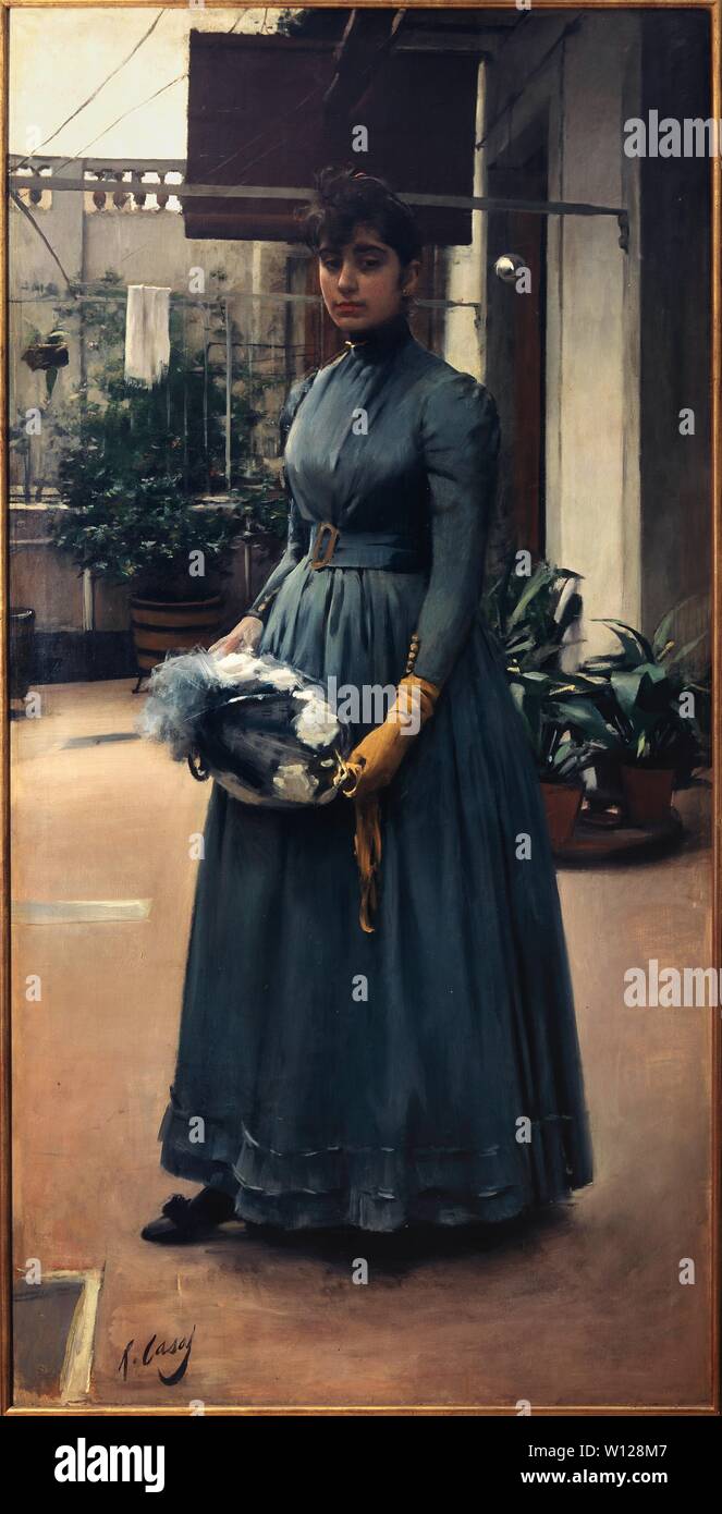 "Portarit di Elisa Casas', olio su tela, 1889 (200x100cm). Autore: RAMON CASAS. Foto Stock