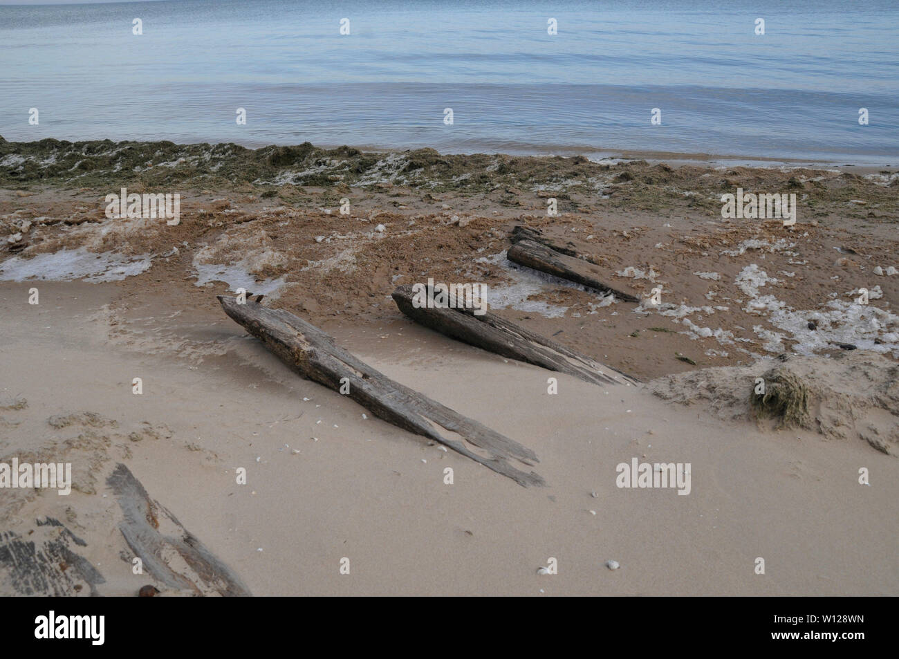 Il lago Michigan Beach con un po' di neve Foto Stock