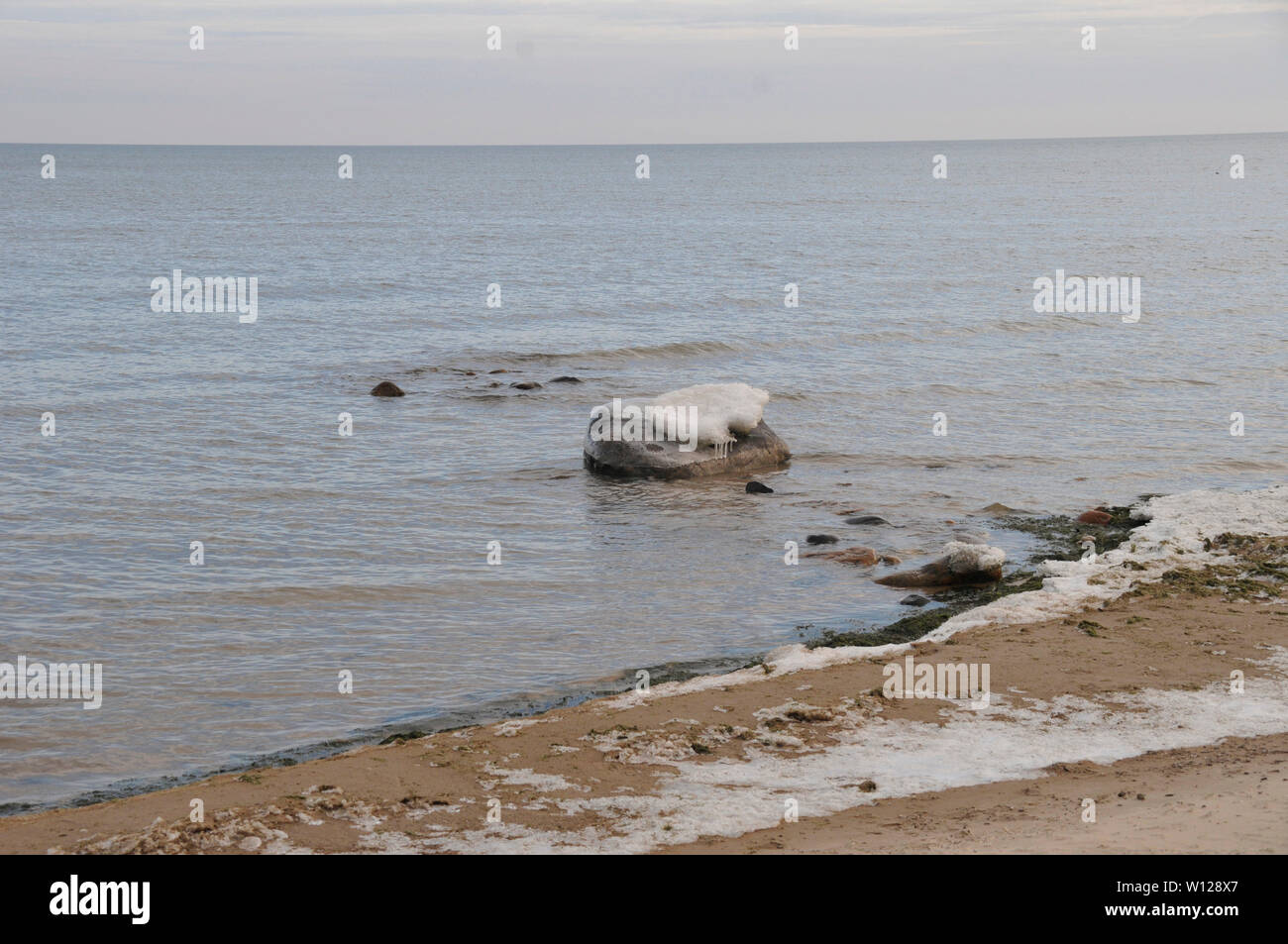 Il lago Michigan Beach con un po' di neve Foto Stock
