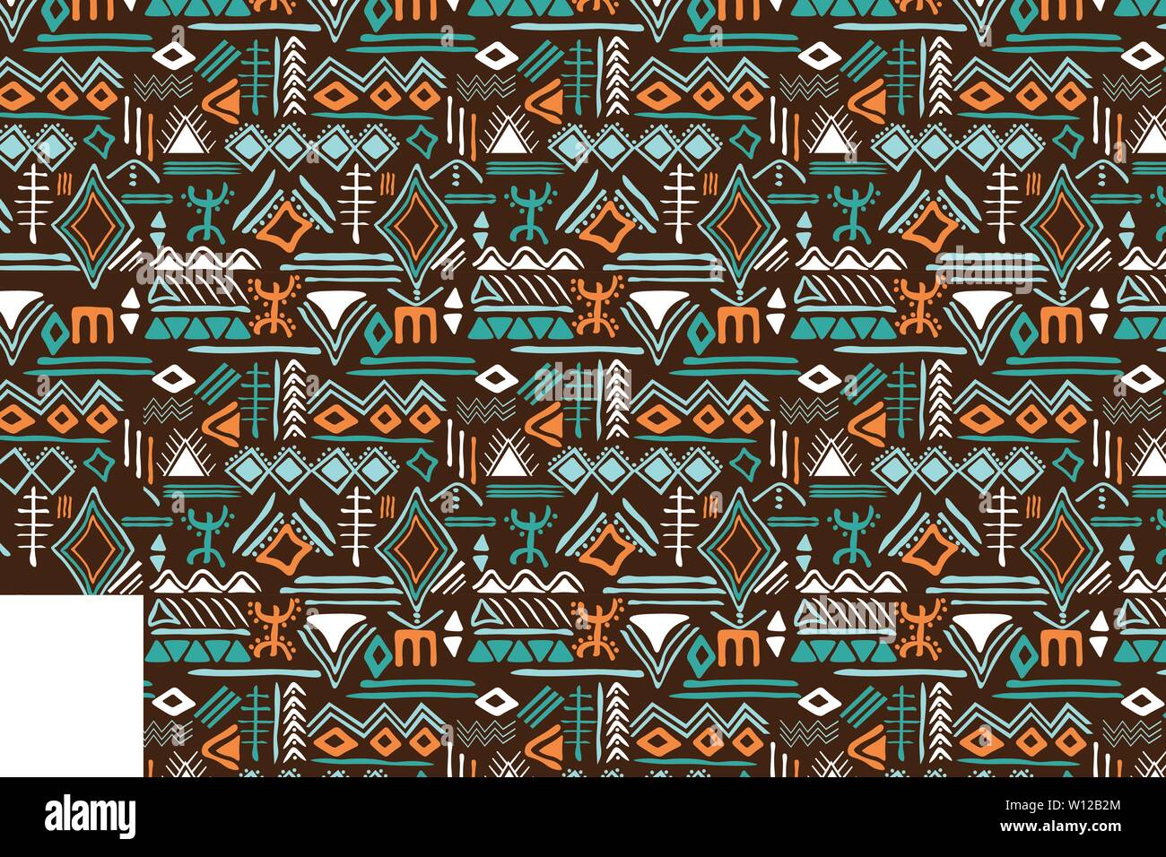 Tribal seamless pattern con arcaica ornamento geometrico. Primitivo stile etnico con disegnato a mano i confini senza fine. Felice colorata tavolozza dei colori Illustrazione Vettoriale