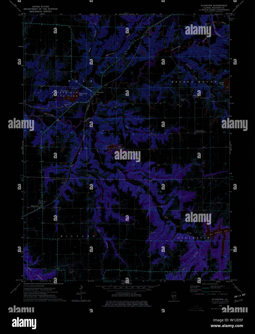 USGS TOPO Map Illinois il Plainview 308500 1974 24000 Restauro invertito Foto Stock